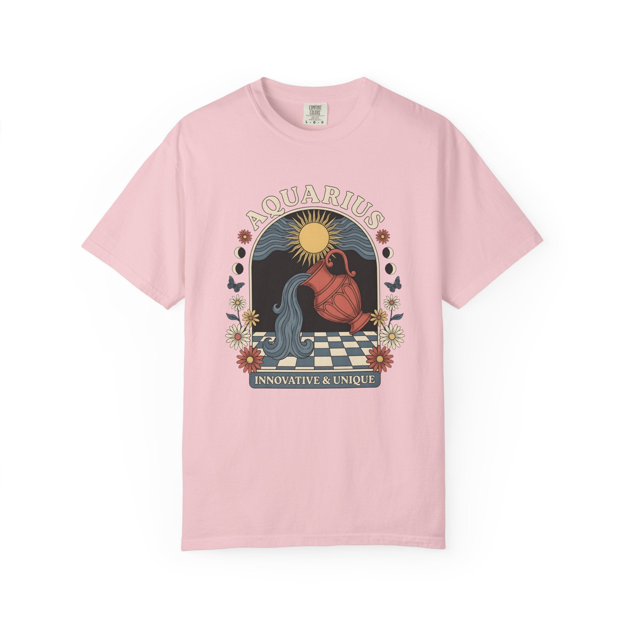 Aquarius Symbol Shirt Boho Chic Star Sign Gift Women Line Art Tee Water Bearer T-Shirt Bohemian Fan Minimalist Tshirt Zodiac Graphic Cartoon