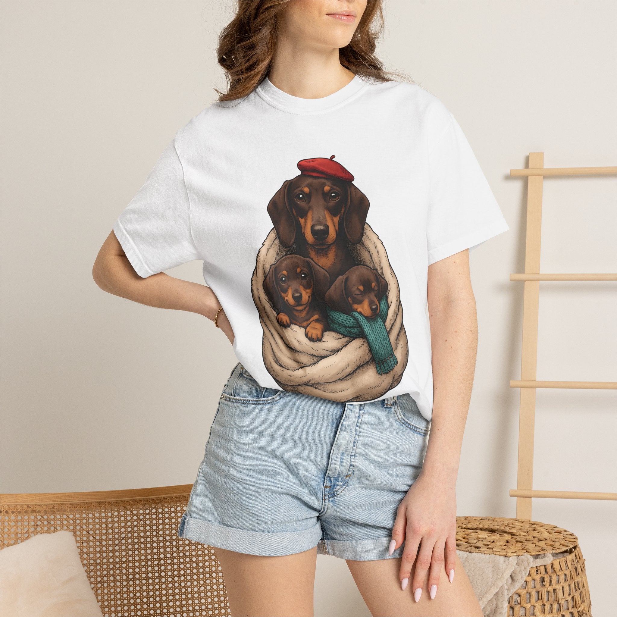 Dachshund Pack Shirt Dog Animals Gift Women Kawaii Tee Wiener Dog T-Shirt Dog Fan Doodle Tshirt Creature Graphic Sketch Neck Scarf Tshirt