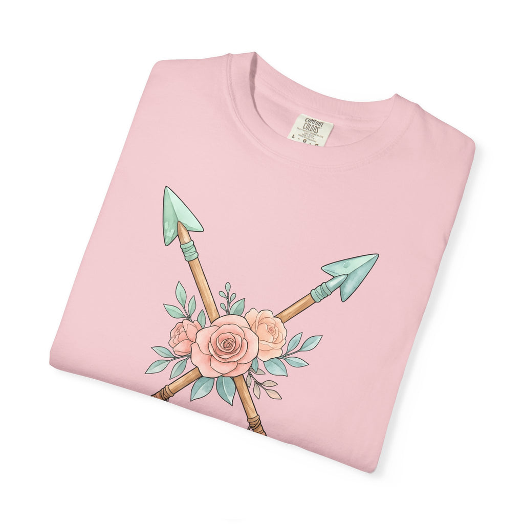 Blossom Arrows Shirt Boho Chic Petals Gift Women Brush Stroke Tee Arrow T-Shirt Bohemian Fan Painted Tshirt Floral Graphic Doodle Quills