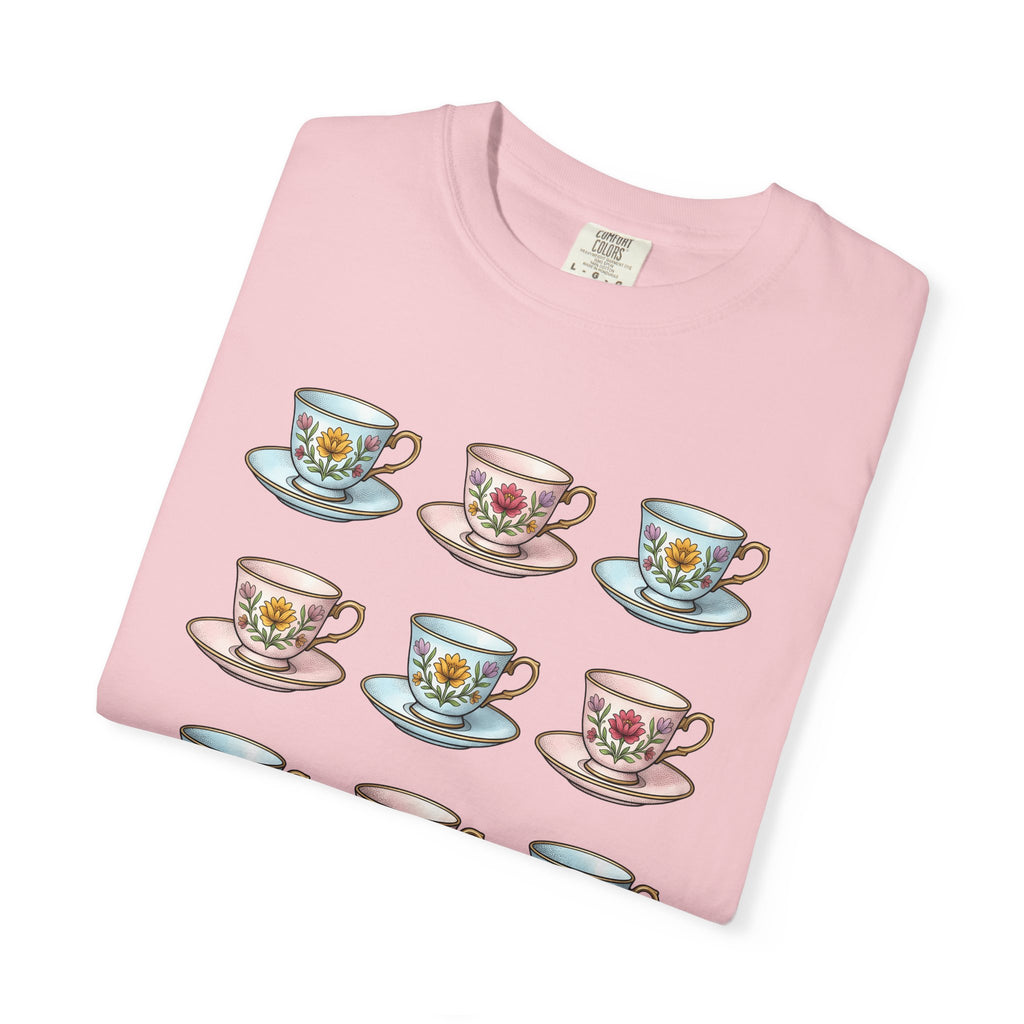 Flower Tea Cup Shirt Easter Drink Gift Women Classic Tee Teacup T-Shirt Easter Fan Vintage Tshirt Beverage Graphic Doodle Petals Tshirt