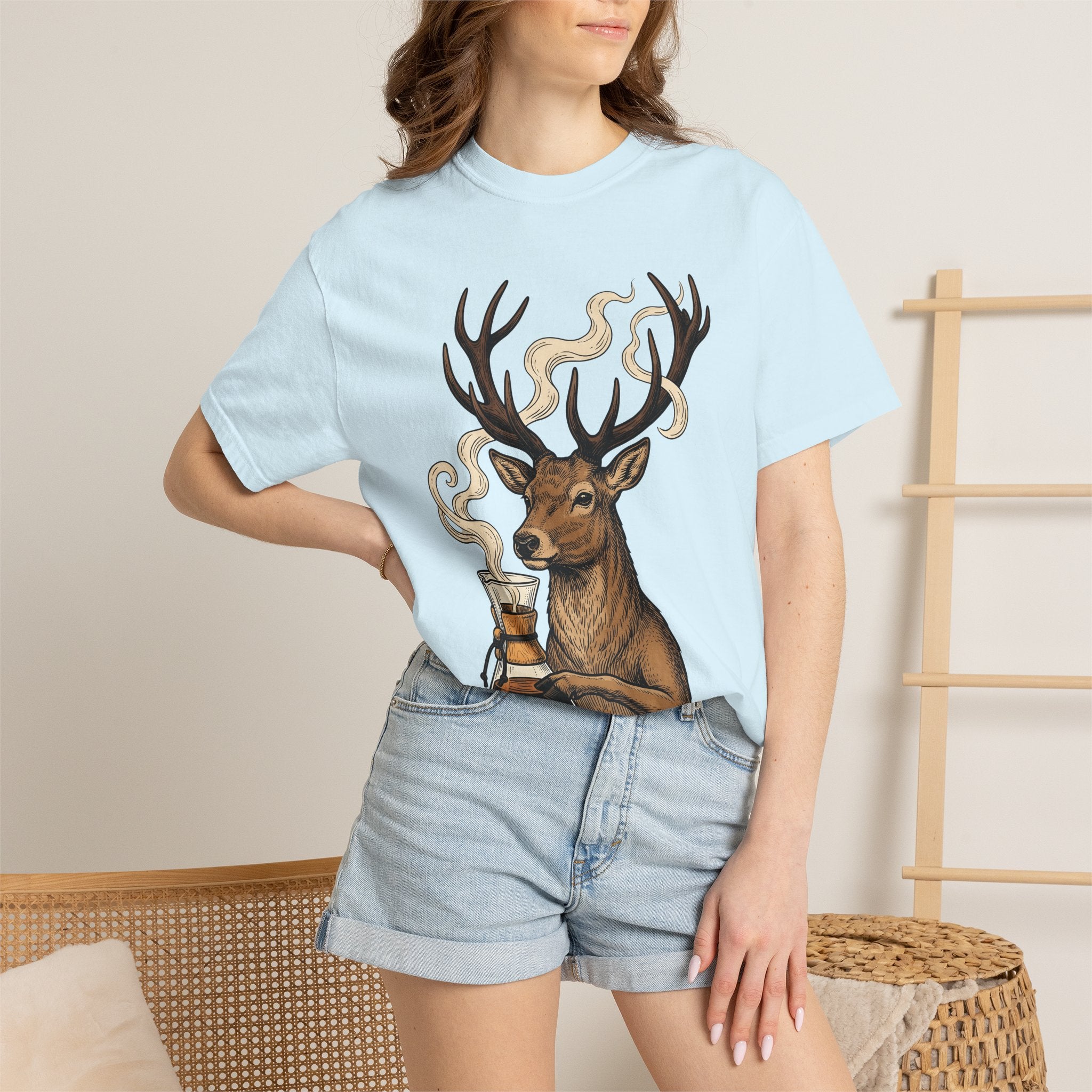 Elk Latte Shirt Coffee Wildlife Gift Women Sketch Tee Latte Art T-Shirt Coffee Fan Wildlife Animal Graphic Tshirt Retro Vapor Tshirt