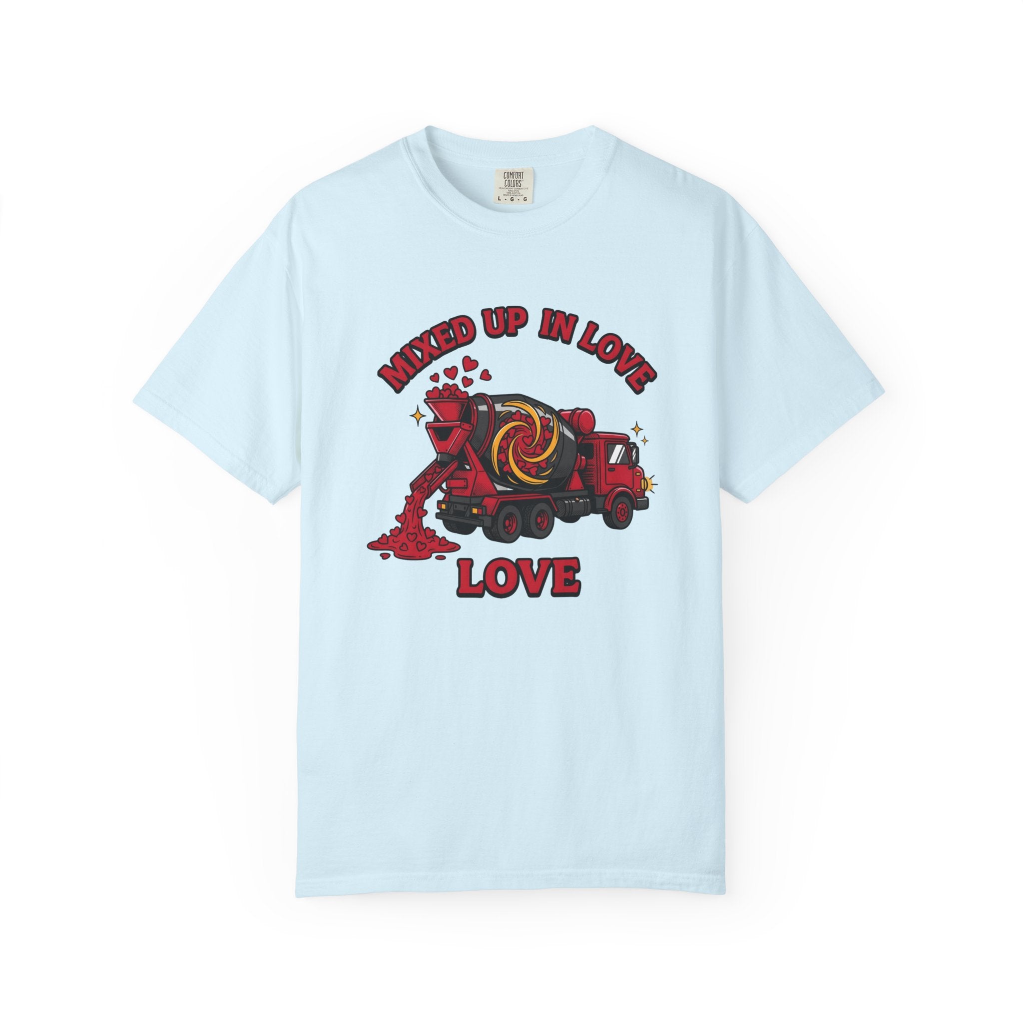 Concrete Truck Hearts Shirt St. Valentine's Day Satire Gift Women Line Art Tee Cement Mixer T-Shirt Valentines Fan Minimalist Tshirt