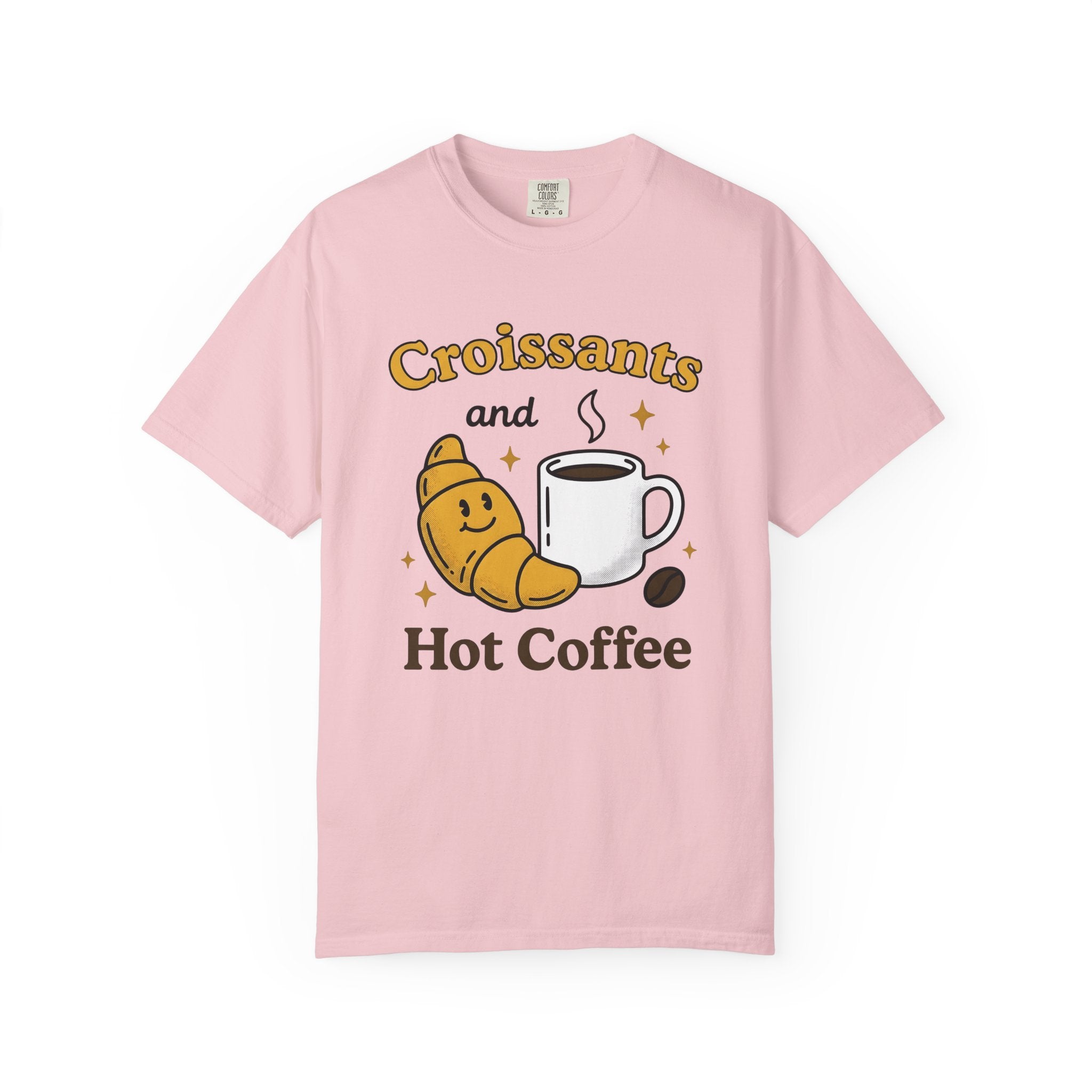 Croissant Espresso Cup Shirt Coffee Morning Meal Gift Women Hand Drawn Tee Coffee Mug T-Shirt Coffee Fan Java Graphic Tshirt Breakfast