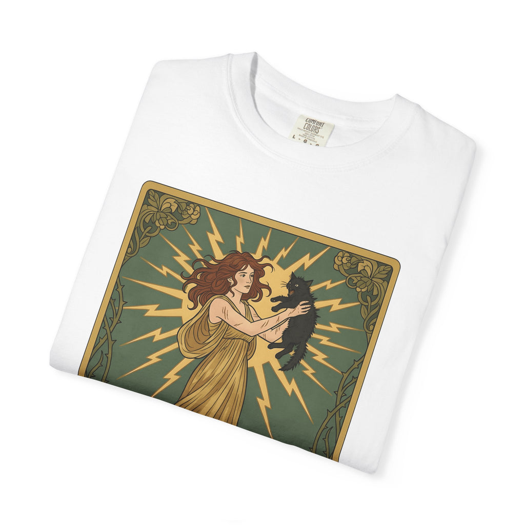 Girl Holding Kitty Shirt Cat Oracle Gift Women Decorative Tee Woman T-Shirt Cat Lady Feline Artistic Tshirt Divination Graphic Retro Thunder