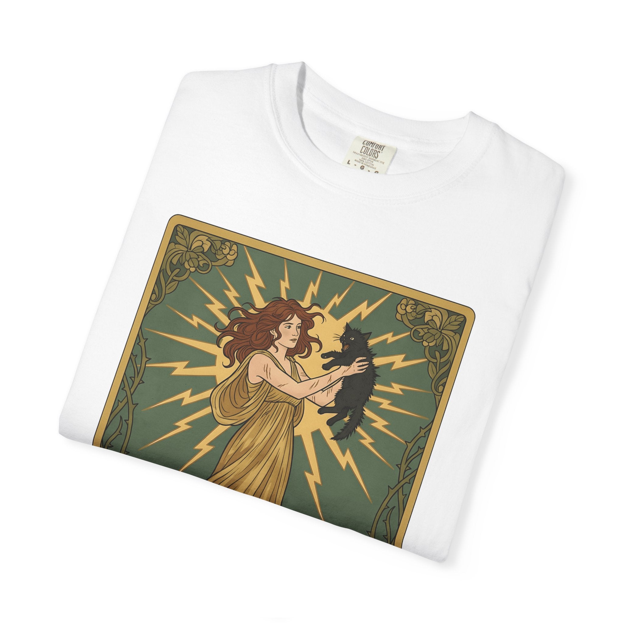 Girl Holding Kitty Shirt Cat Oracle Gift Women Decorative Tee Woman T-Shirt Cat Lady Feline Artistic Tshirt Divination Graphic Retro Thunder