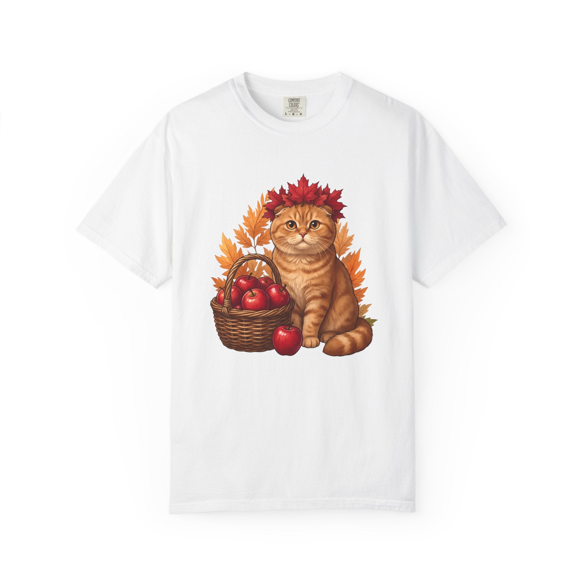 Orange Kitten Shirt Cat Harvest Gift Women Cartoon Tee Kitten T-Shirt Cat Fan Feline Tshirt Autumn Graphic Doodle Apple Crate Tshirt
