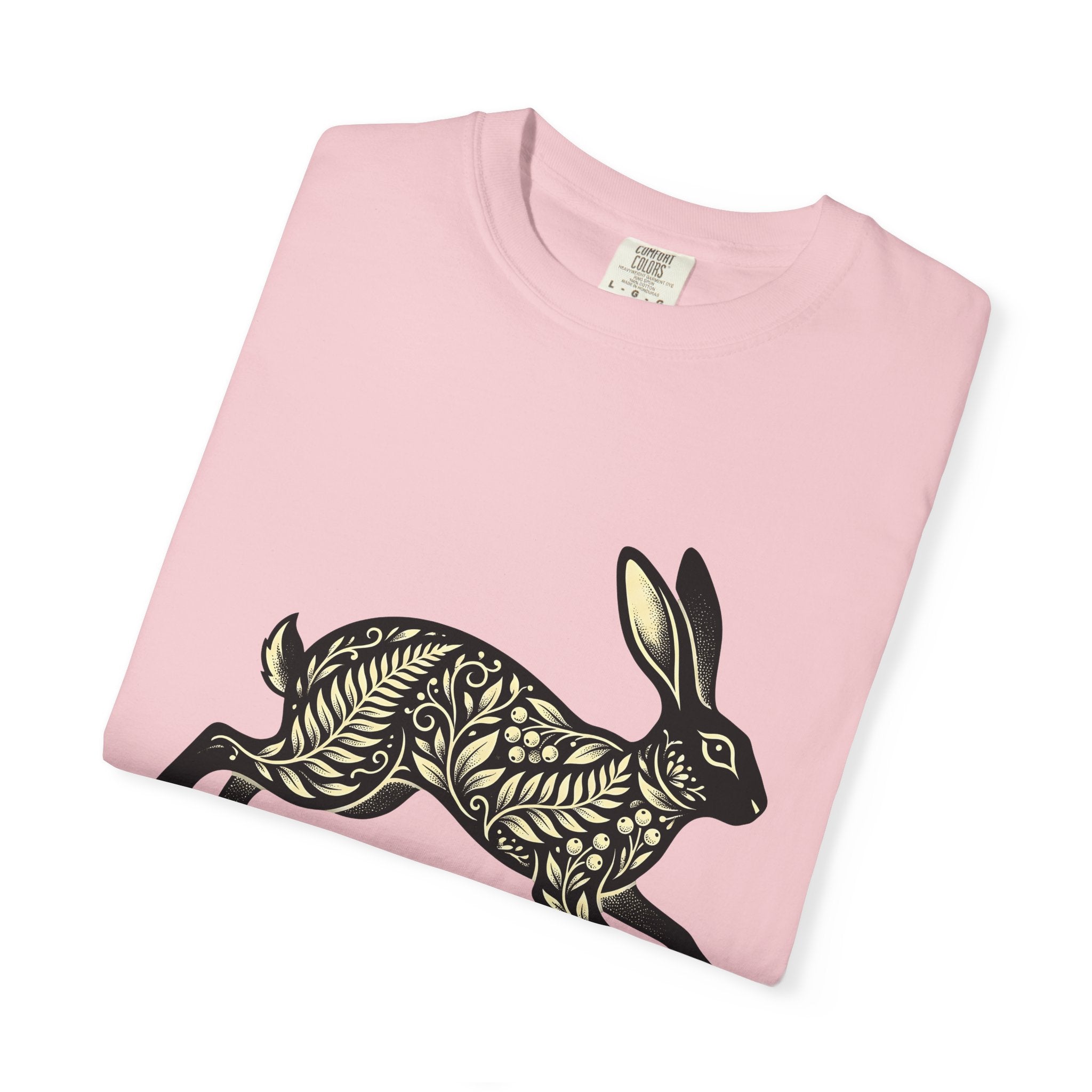 Floral Bunny Shirt Easter Animal Gift Women Folk Art Tee Rabbit T-Shirt Easter Fan Bunny Tshirt Naive Art Graphic Vintage Botanical Tshirt