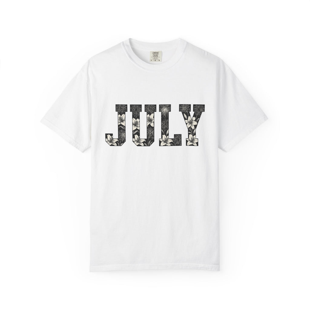Bloom Fireworks Typography Shirt 4th Of July Garden Gift Women Clean Graphic Tee Fireworks Typography T-Shirt Independence Day Fan Graphic