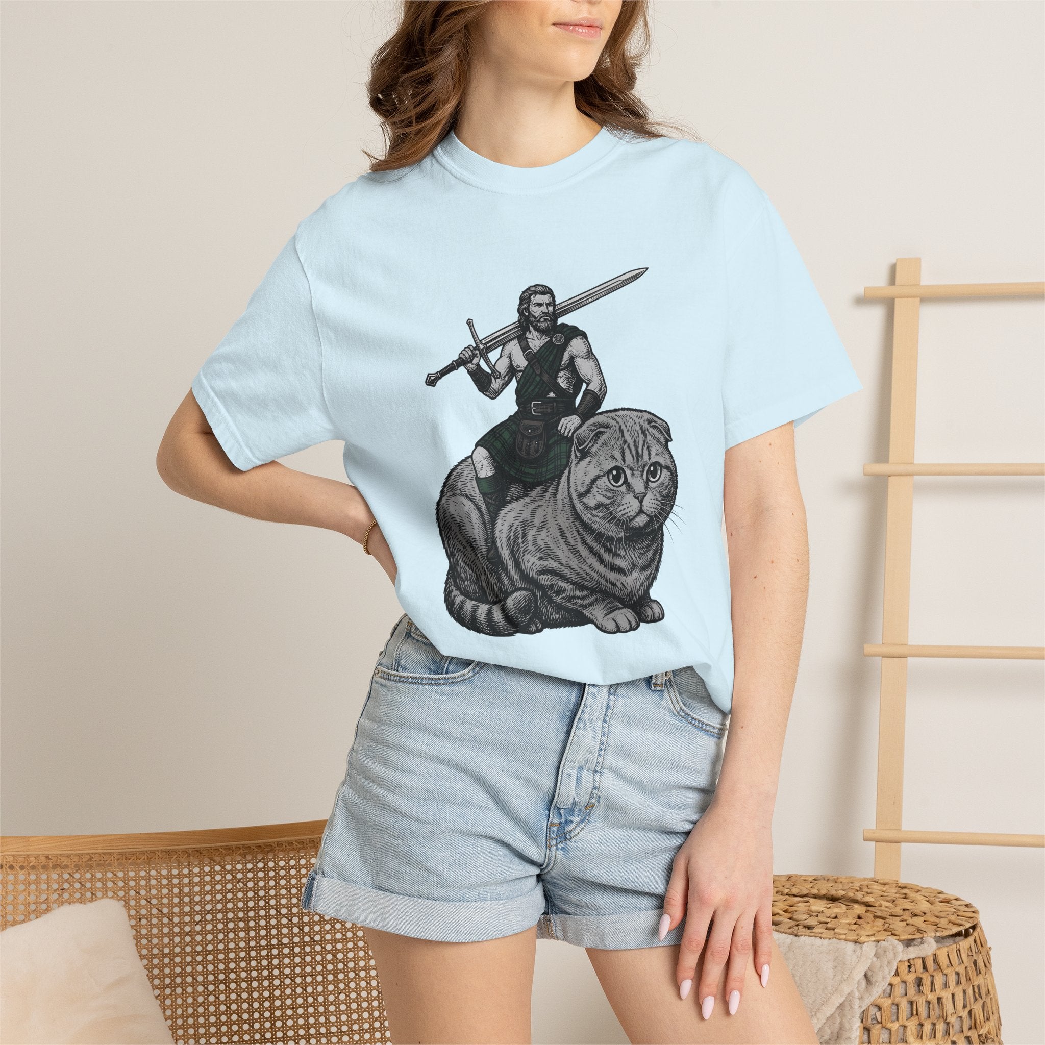 Warrior Cat Shirt Cat Fantasy Gift Women Vintage Tee Feline T-Shirt Cat Fan Retro Tshirt Mythical Graphic Hand Drawn Sword Tshirt