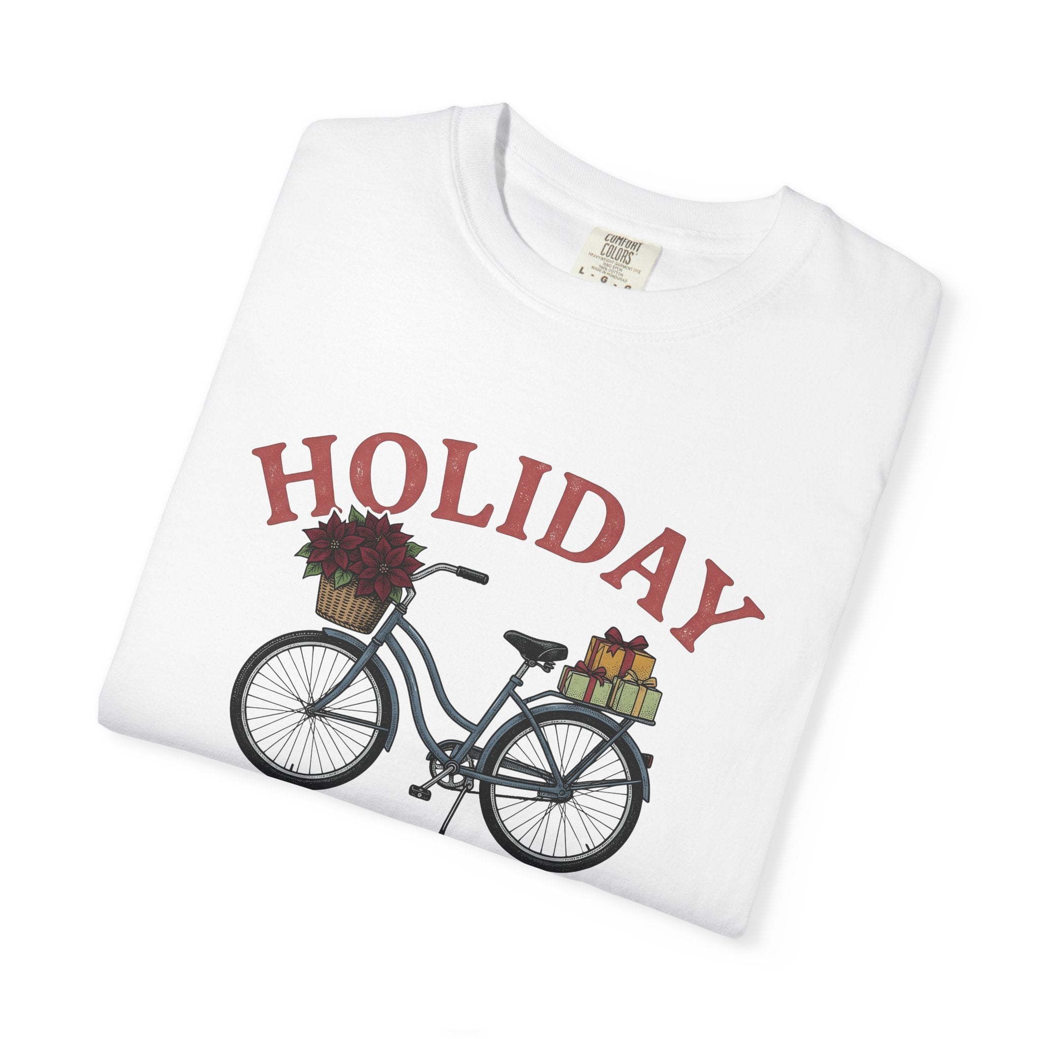Bike Gifts Shirt Christmas Seasonal Gift Women Nostalgic Tee Bicycle T-Shirt Xmas Fan Holiday Graphic Tshirt Pencil Sketch Red Flower Tshirt