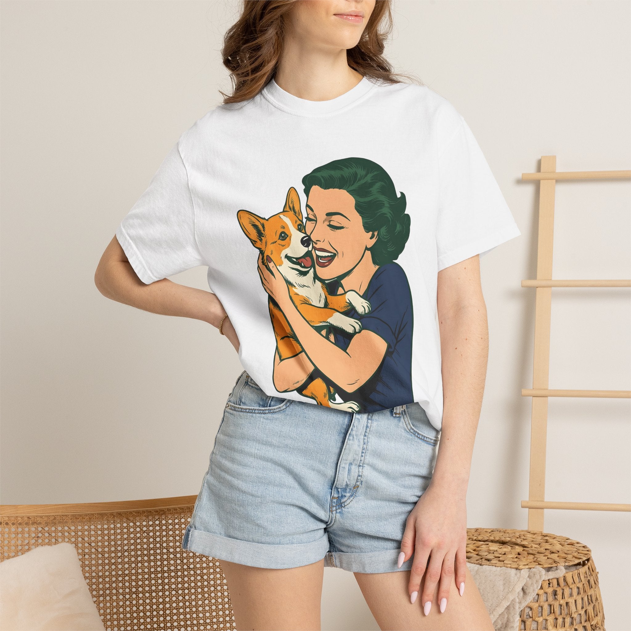 Girl Corgi Shirt Dog Animals Gift Women Classic Tee Corgi T-Shirt Dog Fan Puppy Tshirt Creature Graphic Old School Hug Tshirt