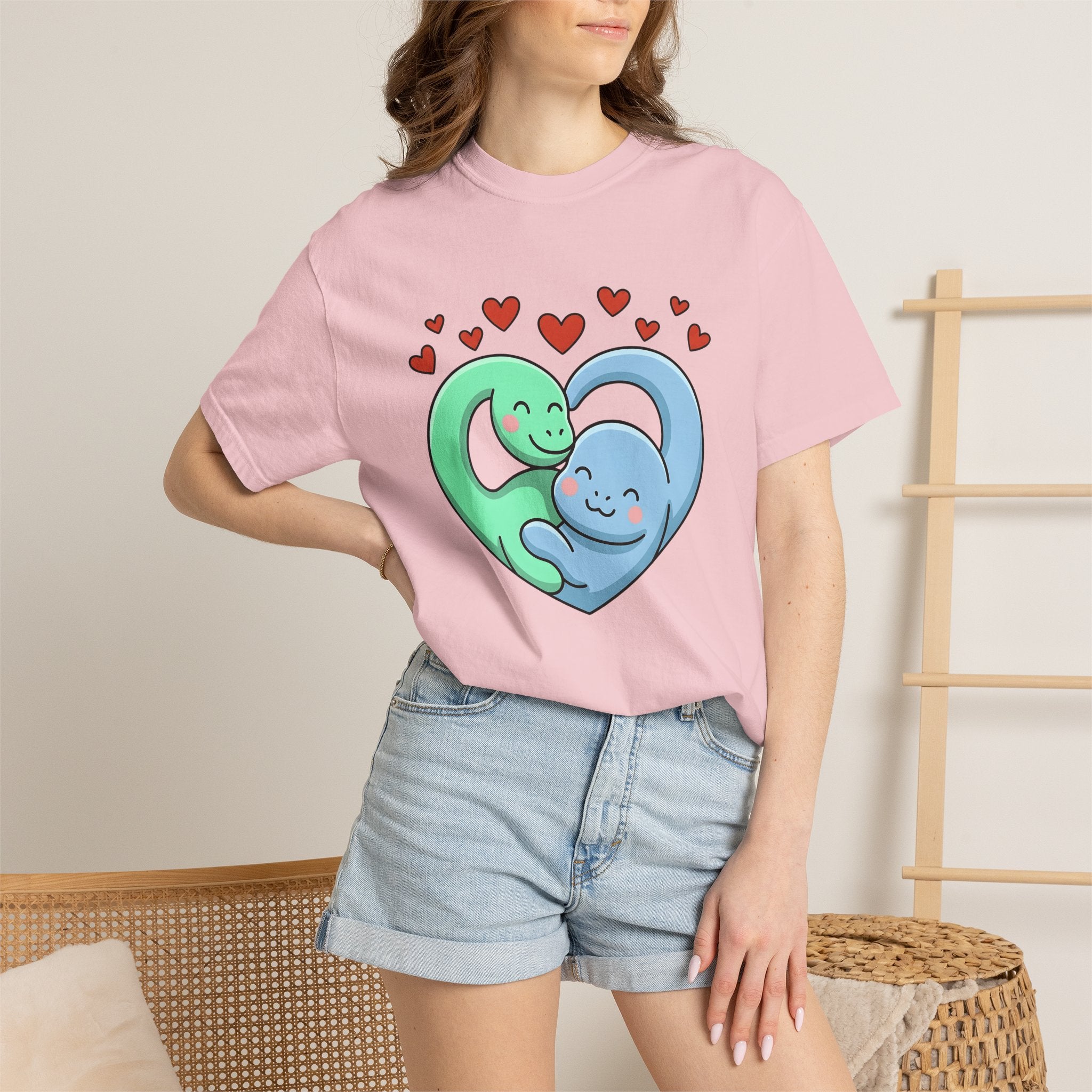 Dino Couple Shirt St. Valentine's Day Affection Gift Women Adorable Tee Dinosaur T-Shirt Valentine Fan Cute Tshirt Love Graphic Animation