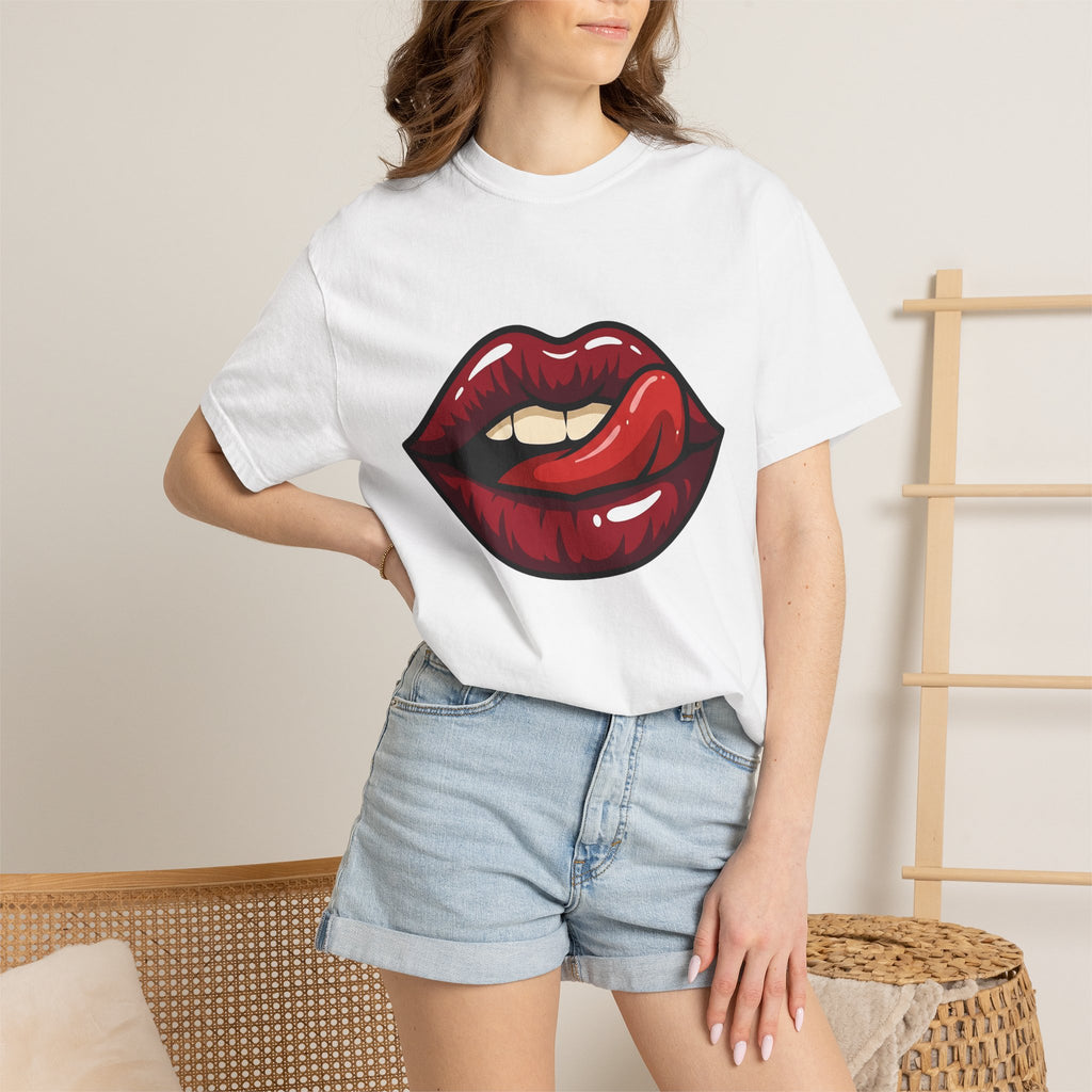 Red Lips Shirt St. Valentine's Day Love Gift Women Cartoon Tee Lipstick T-Shirt Valentine Fan Comic Tshirt Romance Graphic Illustration