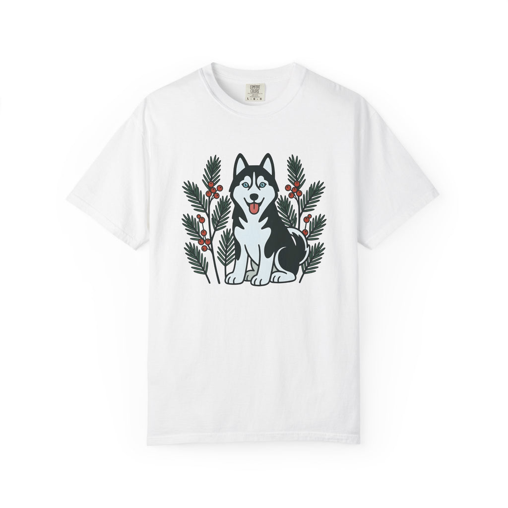 Husky Pet Shirt Dog Holidays Gift Women Sketch Tee Siberian Husky T-Shirt Dog Owner Fan Husky Drawing Christmas Graphic Line Art Pine