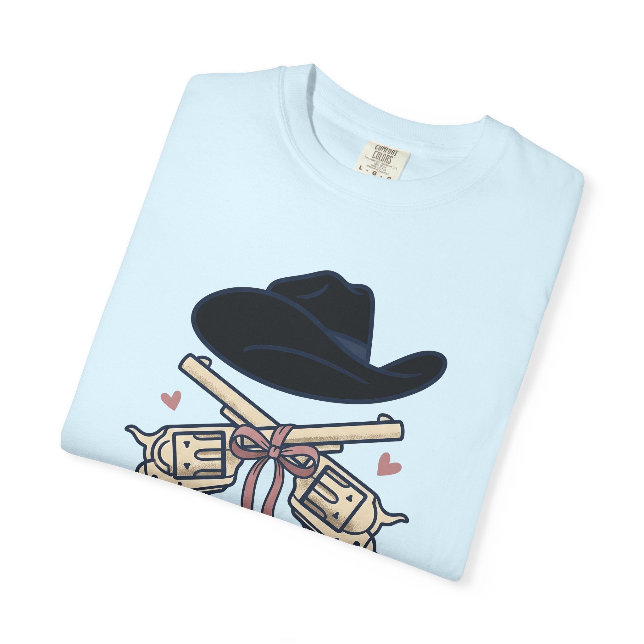 Cowboy Hat Guns Shirt Cowgirl Cowboy Gift Women Comic Tee Gunslinger T-Shirt Cowgirl Fan Cartoon Tshirt Rodeo Graphic Retro Pink Ribbon
