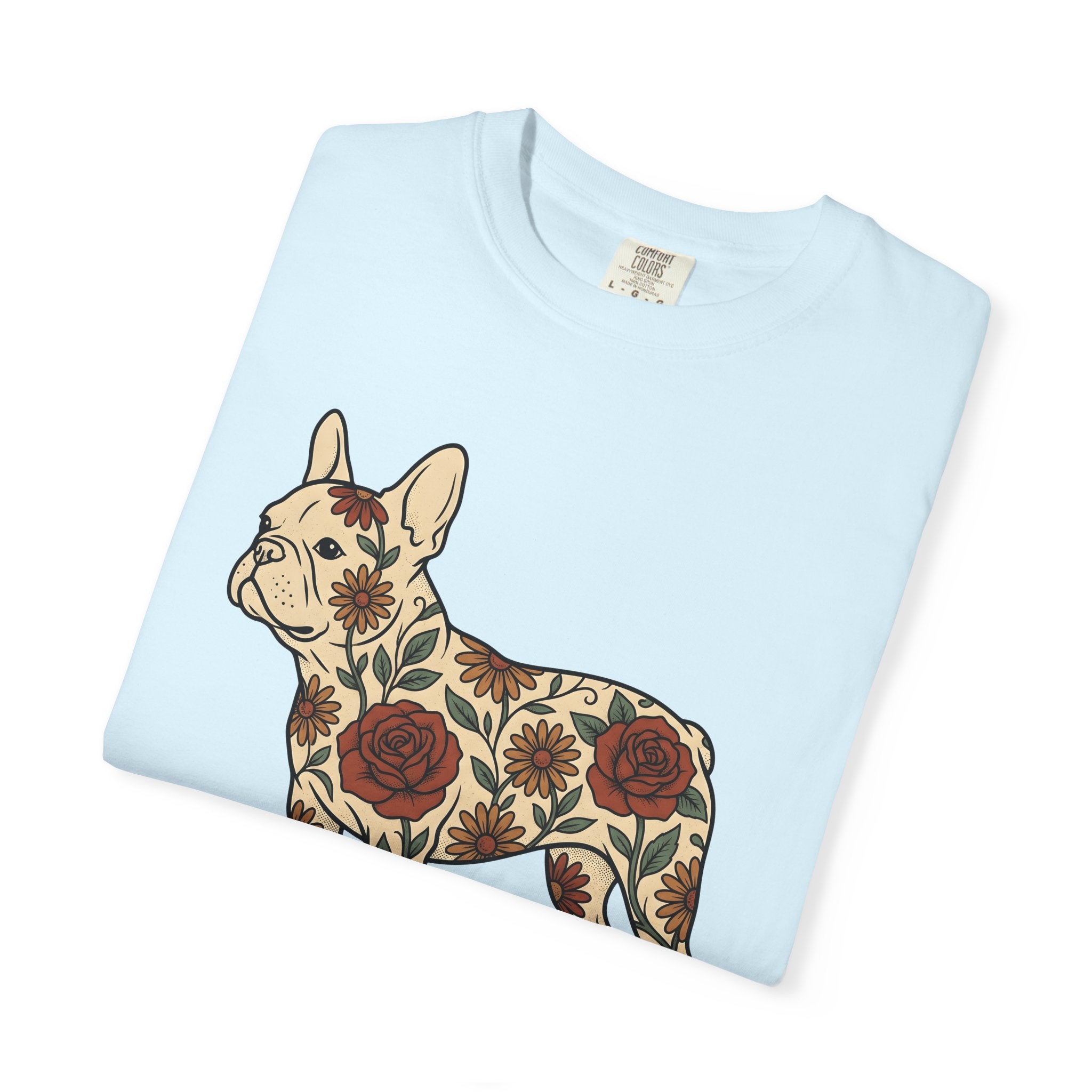 French Bulldog Shirt Dog Botanical Gift Women Traditional Tattoo Tee Bulldog T-Shirt Dog Fan Tattooed Tshirt Floral Graphic Retro Flower