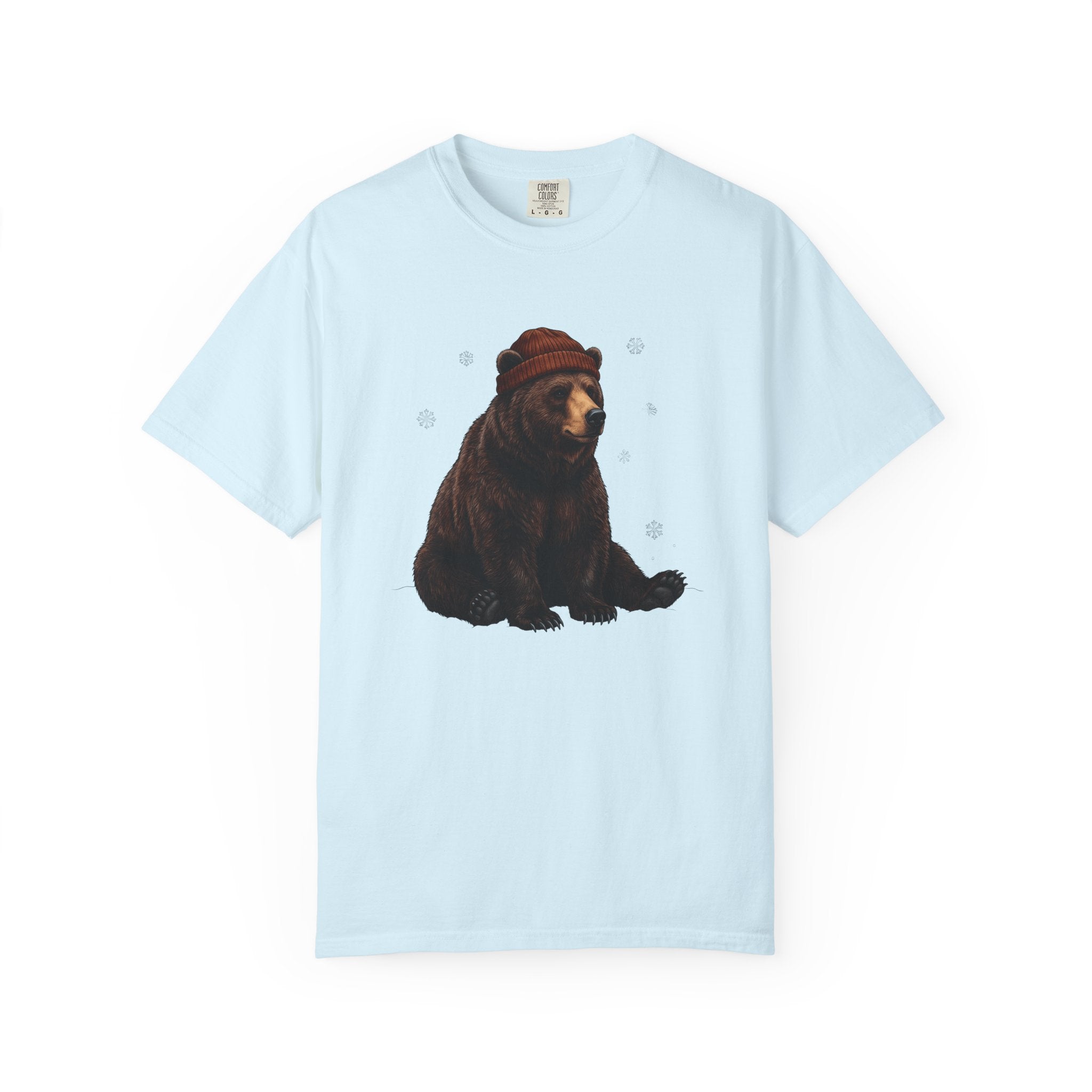 Bear Beanie Shirt Animals Cold Gift Women Sketch Tee Beanie T-Shirt Wildlife Fan Drawing Tshirt Frosty Graphic Retro Snow Crystal Tshirt