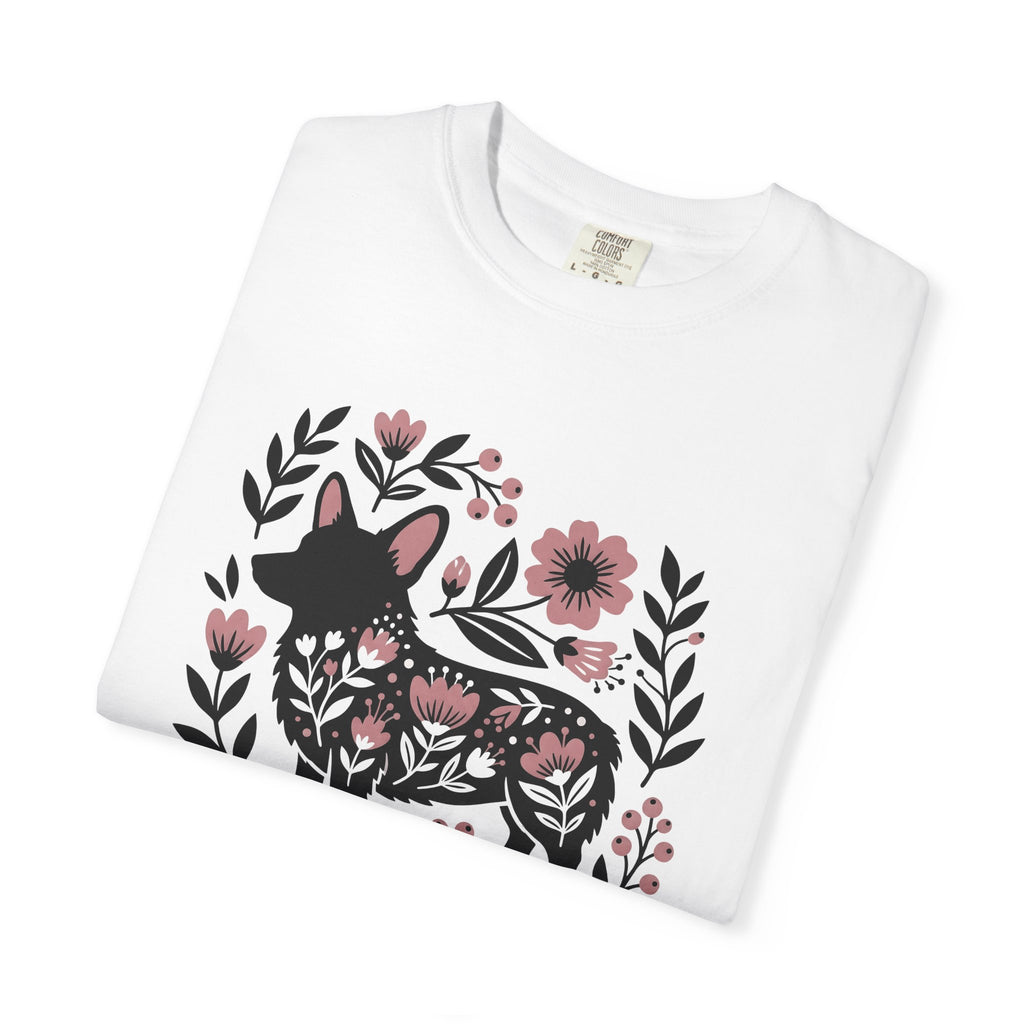Corgi Puppy Shirt Dog Botanical Gift Women Boho Tee Puppy T-Shirt Dog Fan Canine Tshirt Floral Graphic Simple Flower Tshirt