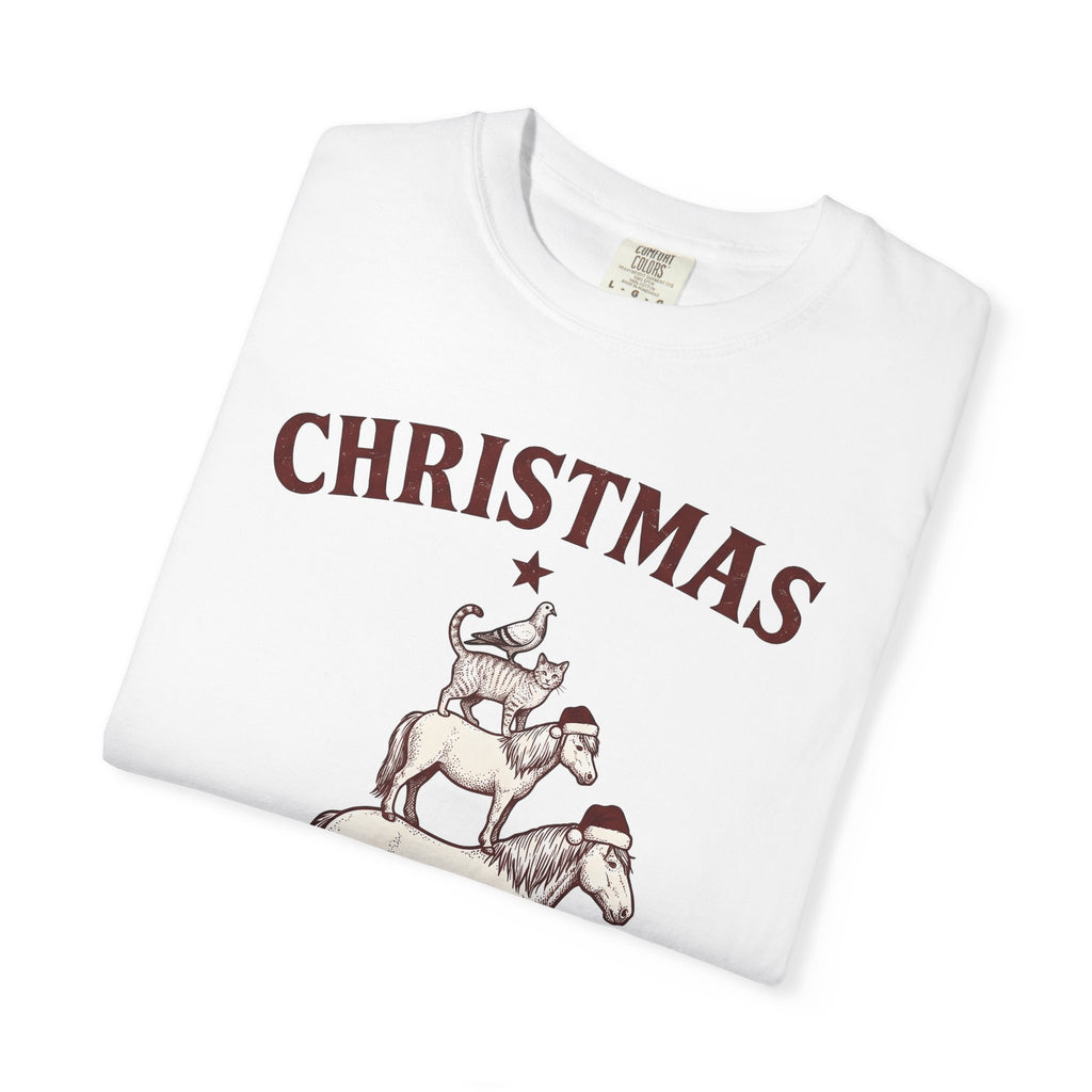 Horse Pile Shirt Christmas Pet Gift Women Rustic Tee Horses T-Shirt Christmas Fan Equine Tshirt Animal Graphic Retro Christmas Hat Tshirt