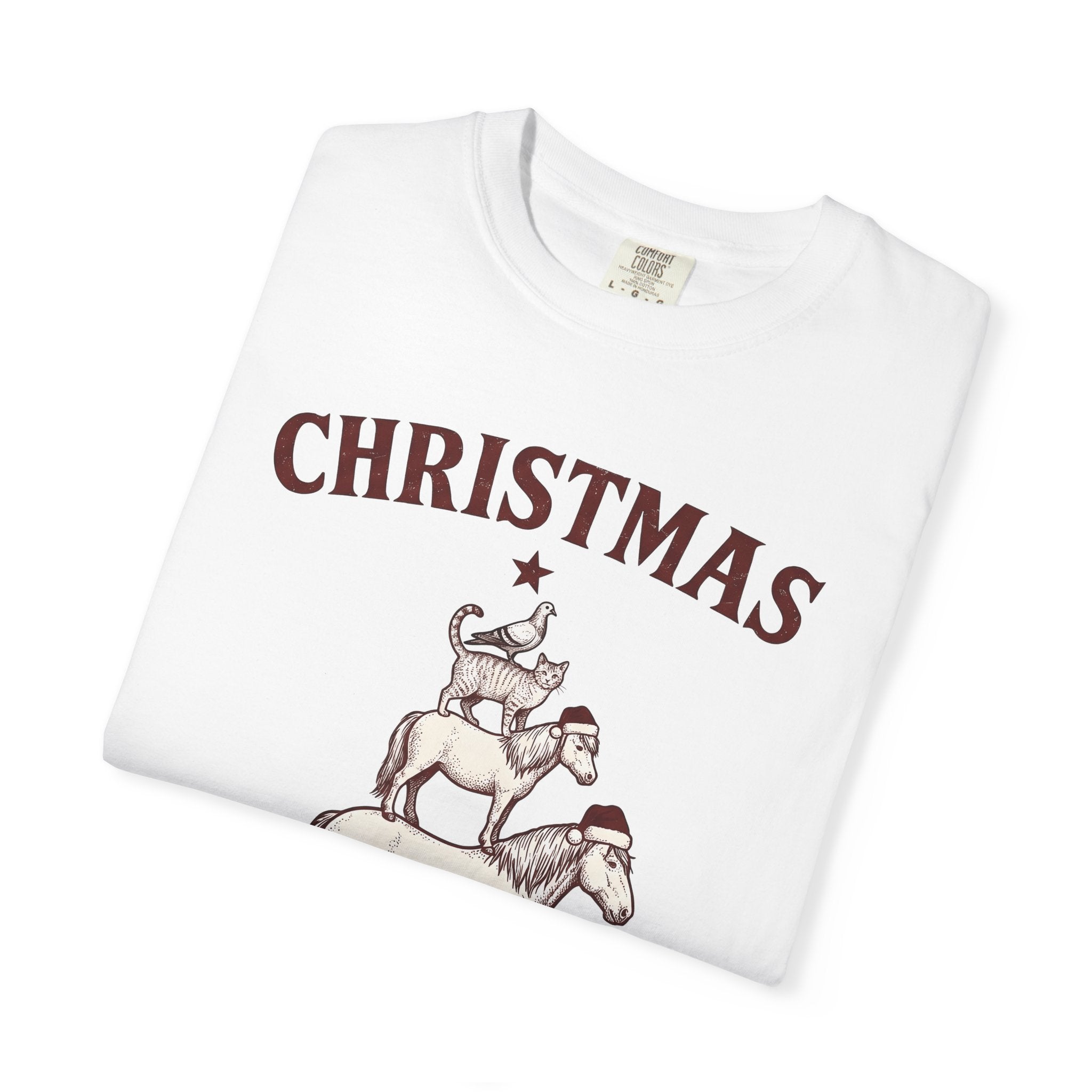 Horse Pile Shirt Christmas Pet Gift Women Rustic Tee Horses T-Shirt Christmas Fan Equine Tshirt Animal Graphic Retro Christmas Hat Tshirt