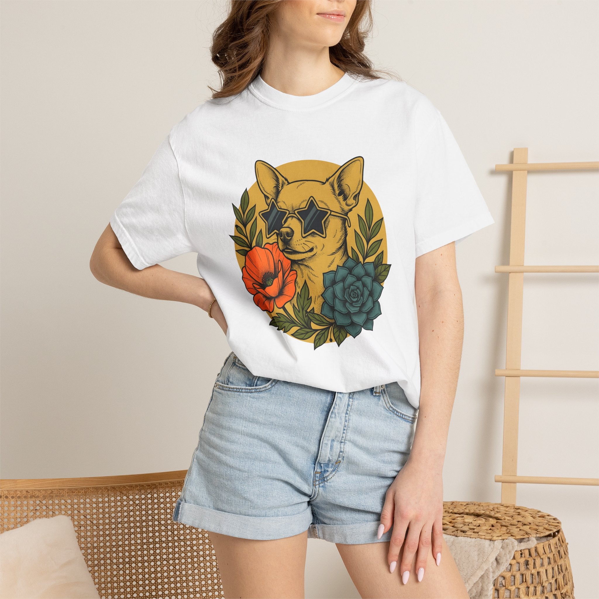 Chihuahua Pet Shirt Dog Garden Gift Women Tribal Tee Puppy T-Shirt Dog Fan Canine Tshirt Floral Graphic Classic Petals Tshirt