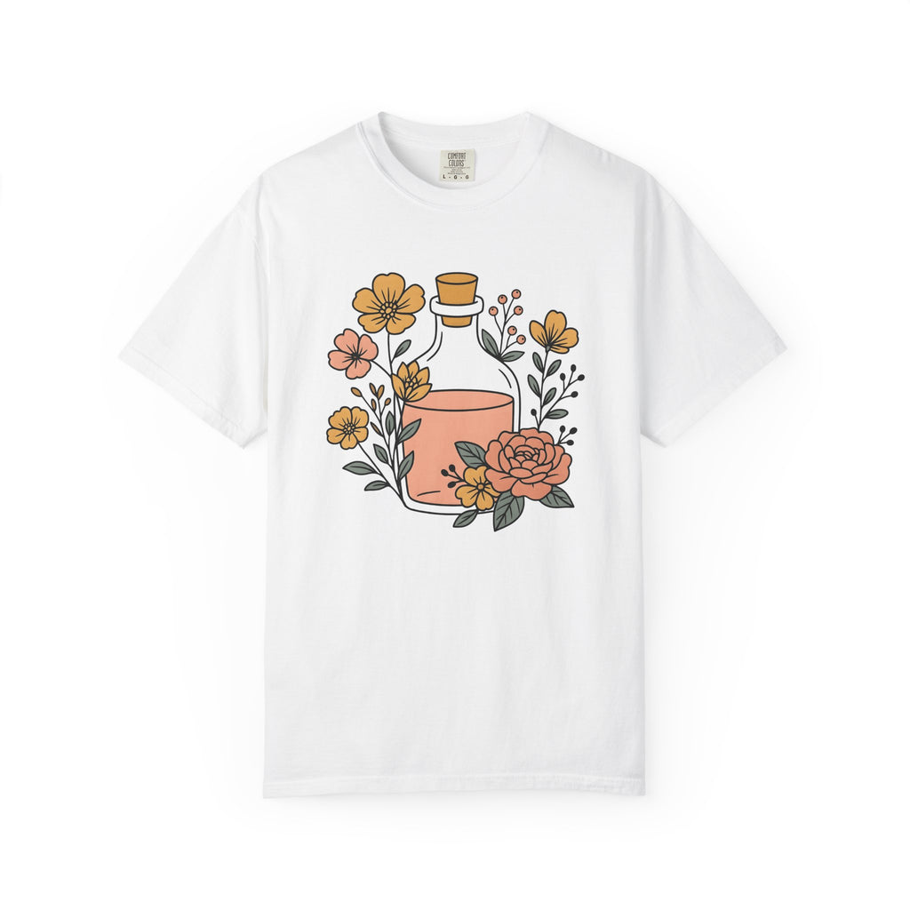 Potion Bottle Shirt Halloween Botanical Gift Women Floral Graphic Tee Apothecary T-Shirt Spooky Fan Graphic Tshirt Floral Illustration