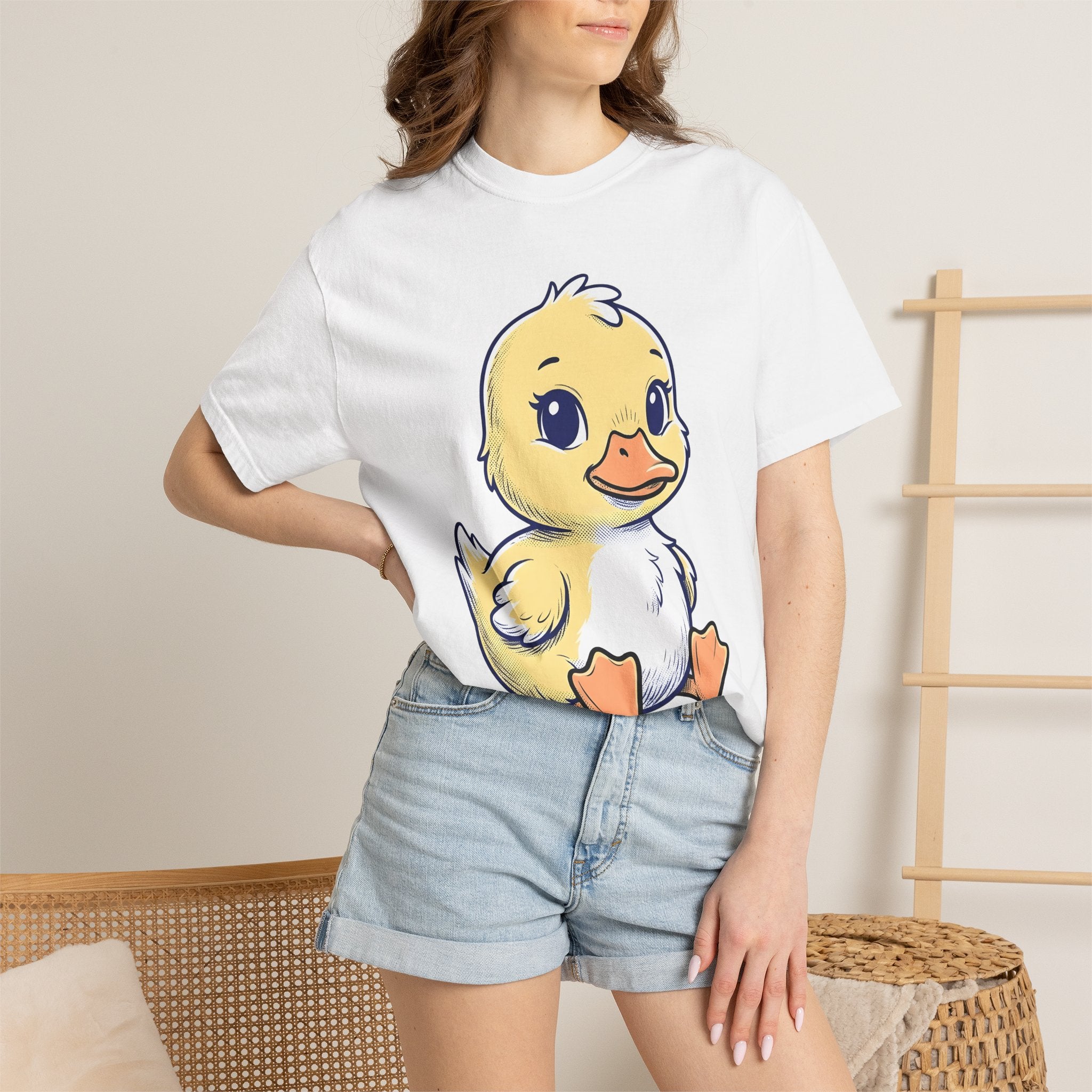 Duckling Shirt Animals Sweet Gift Women Animated Tee Duck T-Shirt Creature Fan Cartoon Tshirt Cute Graphic Hand Drawn Wide Eyes Tshirt
