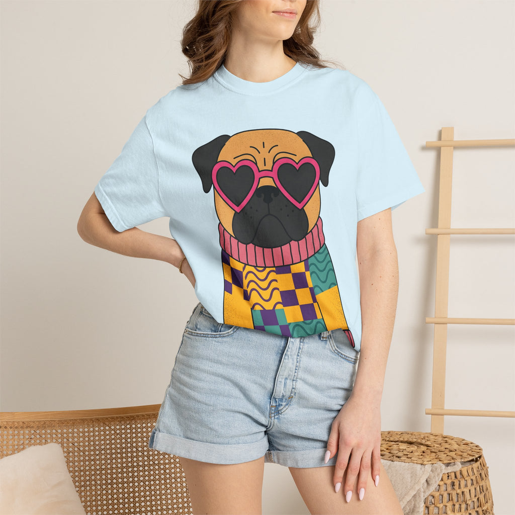 Pug Pet Shirt Dog Outfit Gift Women Doodle Tee Pug T-Shirt Dog Fan Drawing Graphic Sketch Heart Eyewear Tshirt
