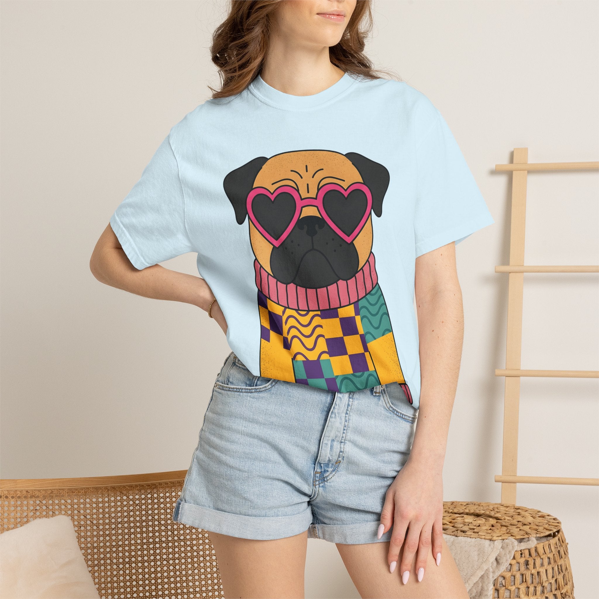 Pug Pet Shirt Dog Outfit Gift Women Doodle Tee Pug T-Shirt Dog Fan Drawing Graphic Sketch Heart Eyewear Tshirt