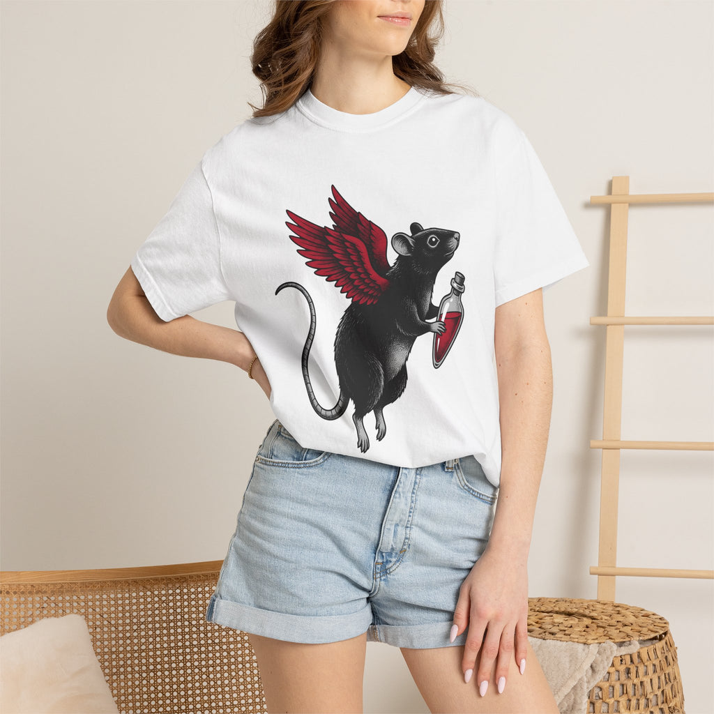 Bat Rat Shirt St. Valentine's Day Dark Gift Women Sketch Tee Rodent T-Shirt Valentine Fan Illustrated Tshirt Gothic Graphic Hand Drawn Magic