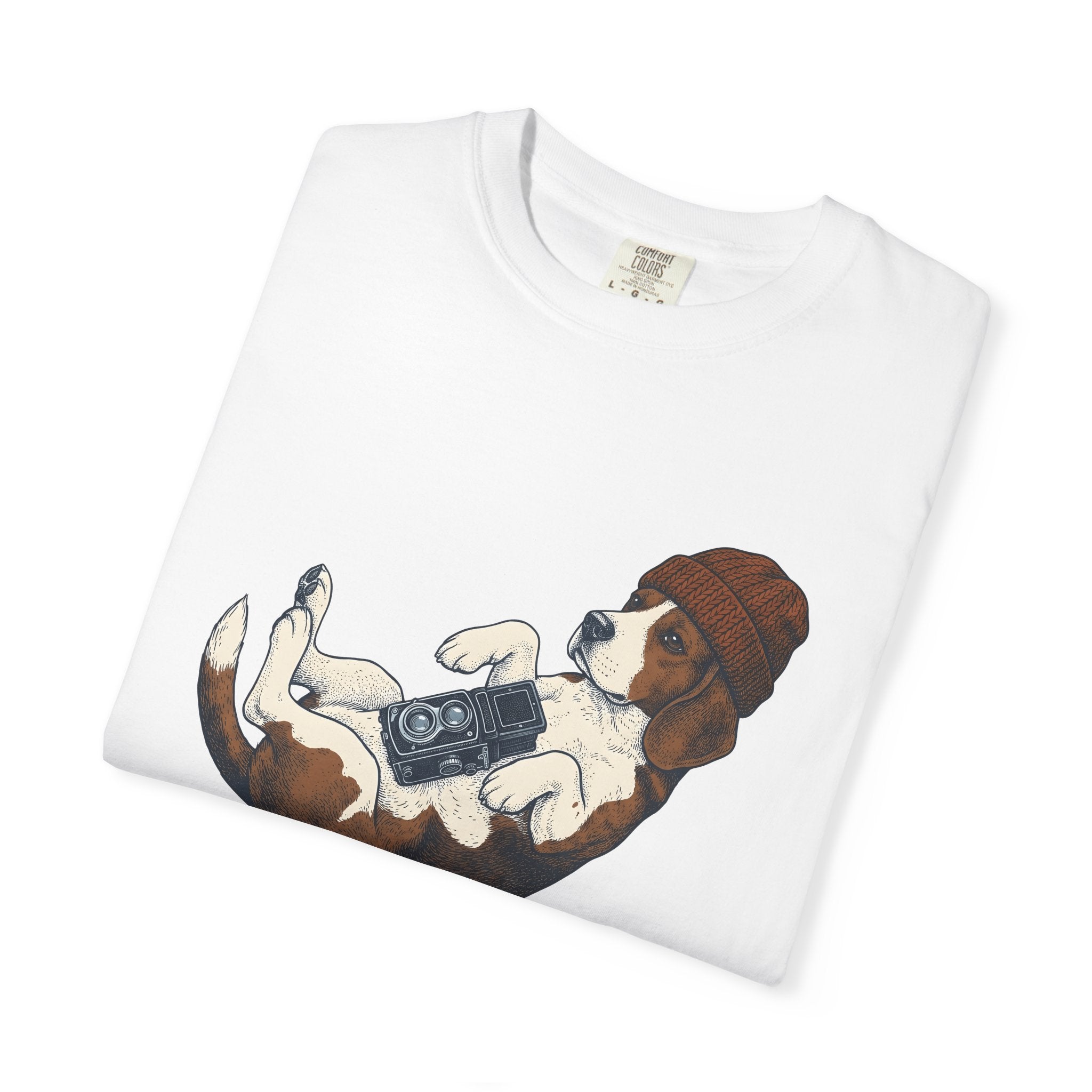 Beagle Puppy Shirt Dog Camera Gear Gift Women Sketch Tee Puppy T-Shirt Dog Fan Hound Tshirt Photography Graphic Retro Photo Camera Tshirt