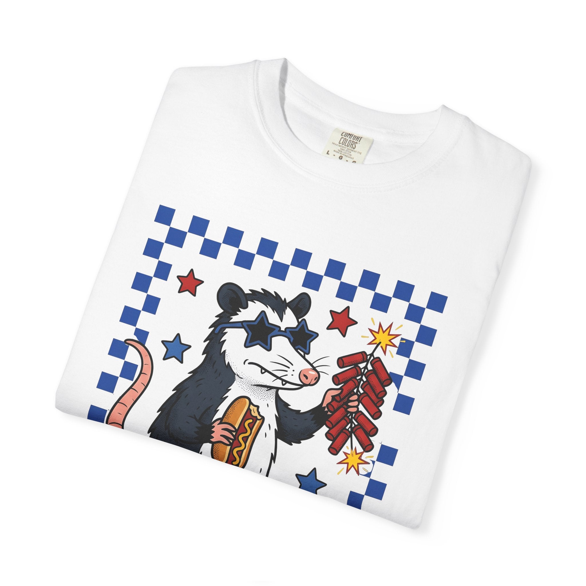 Possum Firework Shirt America 4Th Of July Holiday Gift Women Sketch Tee Fireworks T-Shirt Patriotic Fan Illustrated Tshirt Celebration