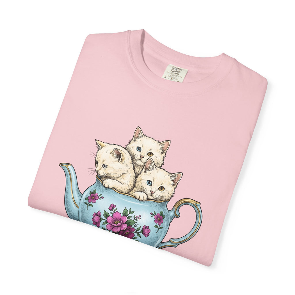 Cat Cup Shirt Cat Beverage Gift Women Retro Tee Mug T-Shirt Cat Fan Coffee Tshirt Drink Graphic Sketch Flower Tshirt