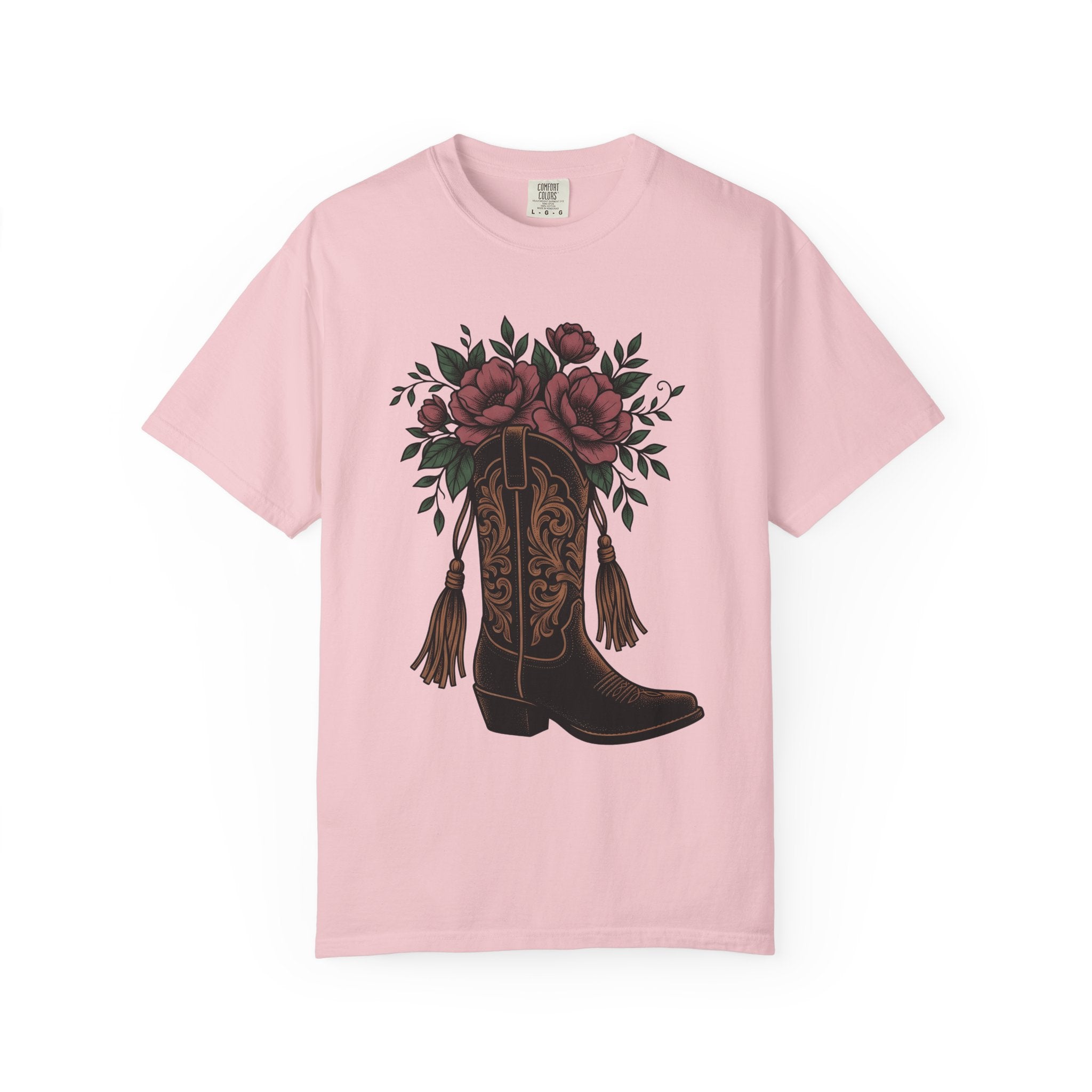 Cowgirl Boot Floral Shirt Cowgirl Rodeo Gift Women Ethnic Tee Boot Flower T-Shirt Cowboy Fan Tribal Tshirt Rodeo Graphic Sketch Suede