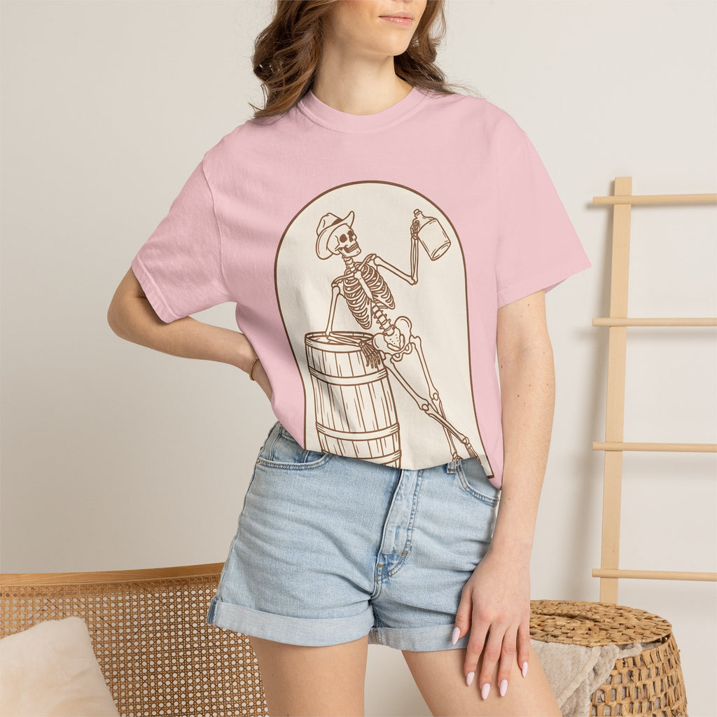 Western Skeleton Shirt Halloween Cowboy Gift Women Sketch Tee Skeleton T-Shirt Horror Fan Sketched Tshirt Rodeo Graphic Retro Whiskey Cask