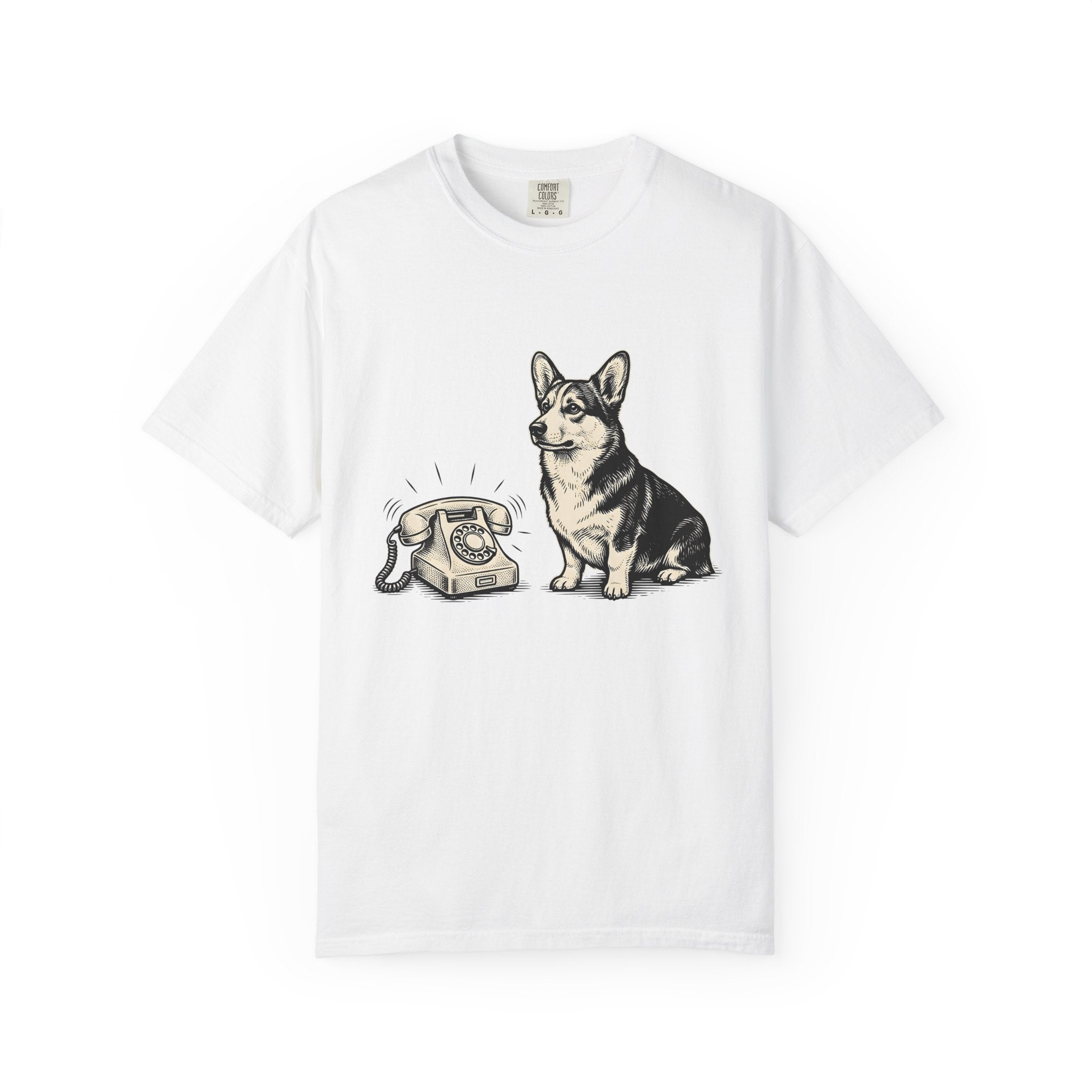 Corgi Pet Shirt Dog Comedy Gift Women Antique Tee Puppy T-Shirt Dog Fan Retro Tshirt Humor Graphic Doodle Vintage Telephone Tshirt
