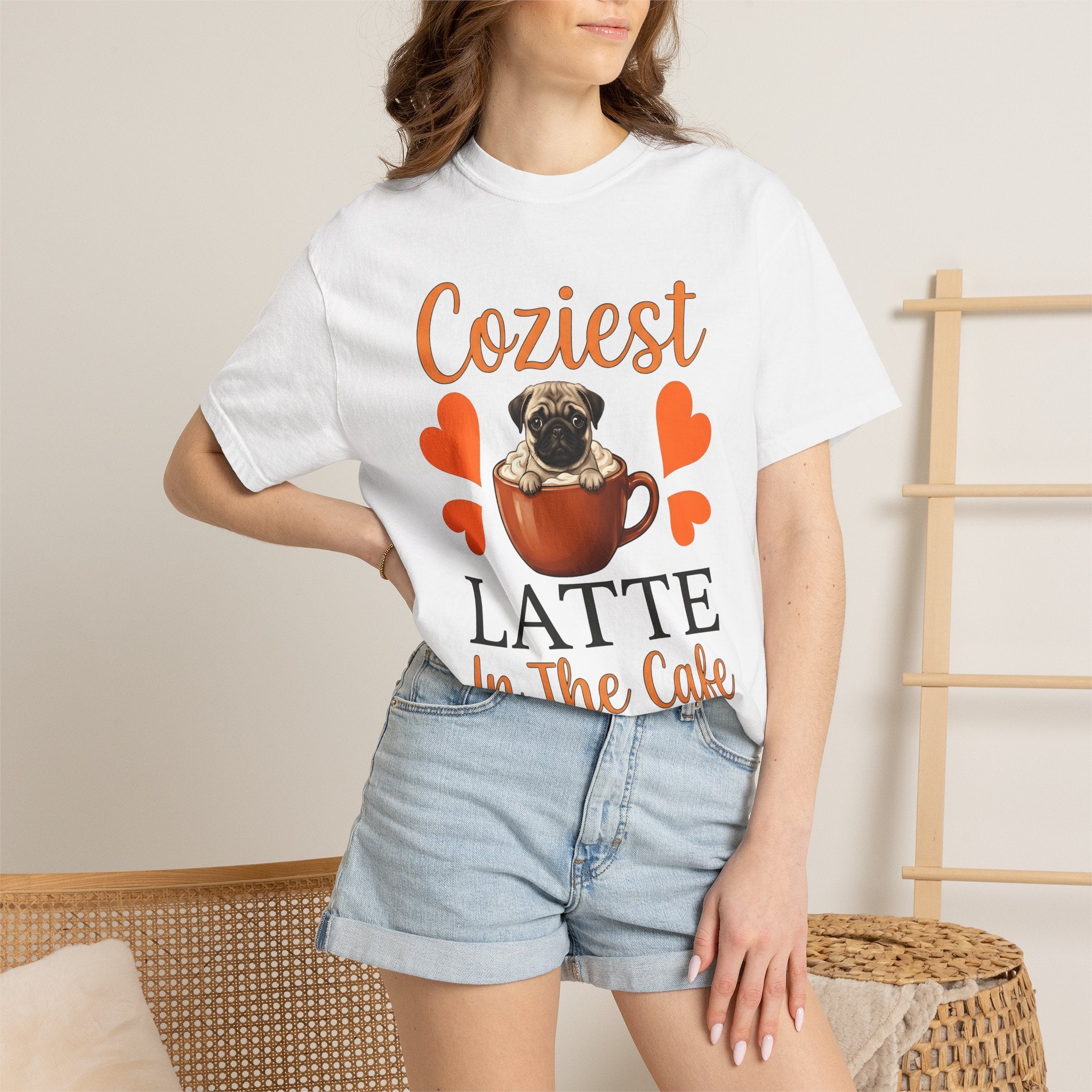 Pug Coffee Cup Shirt Dog Coffee Gift Women Cute Tee Coffee Mug T-Shirt Dog Fan Coffee Cup Tshirt Caffee Graphic Retro Hearts Tshirt