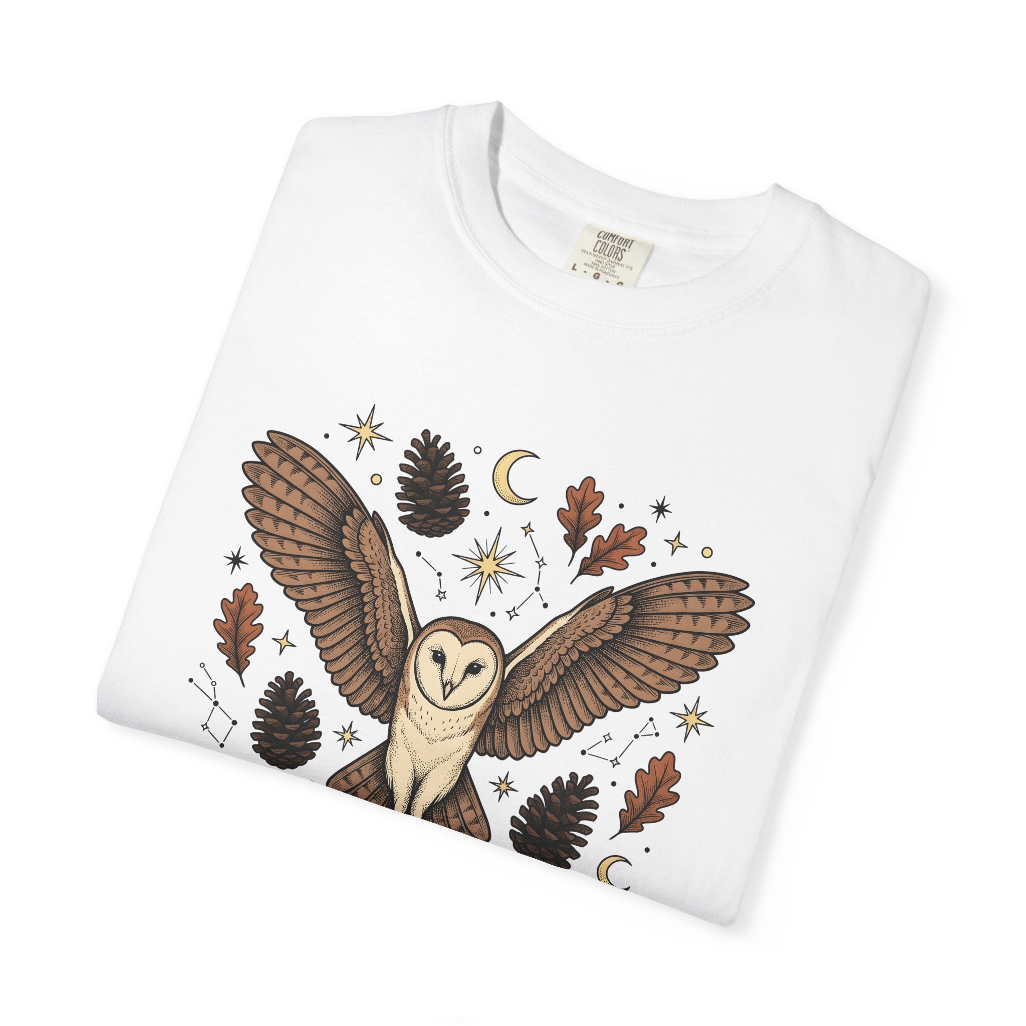 Barn Owl Shirt Animals Outdoors Gift Women Tribal Tee Owl T-Shirt Wildlife Enthusiast Primitive Tshirt Nature Graphic Antique Pinecone