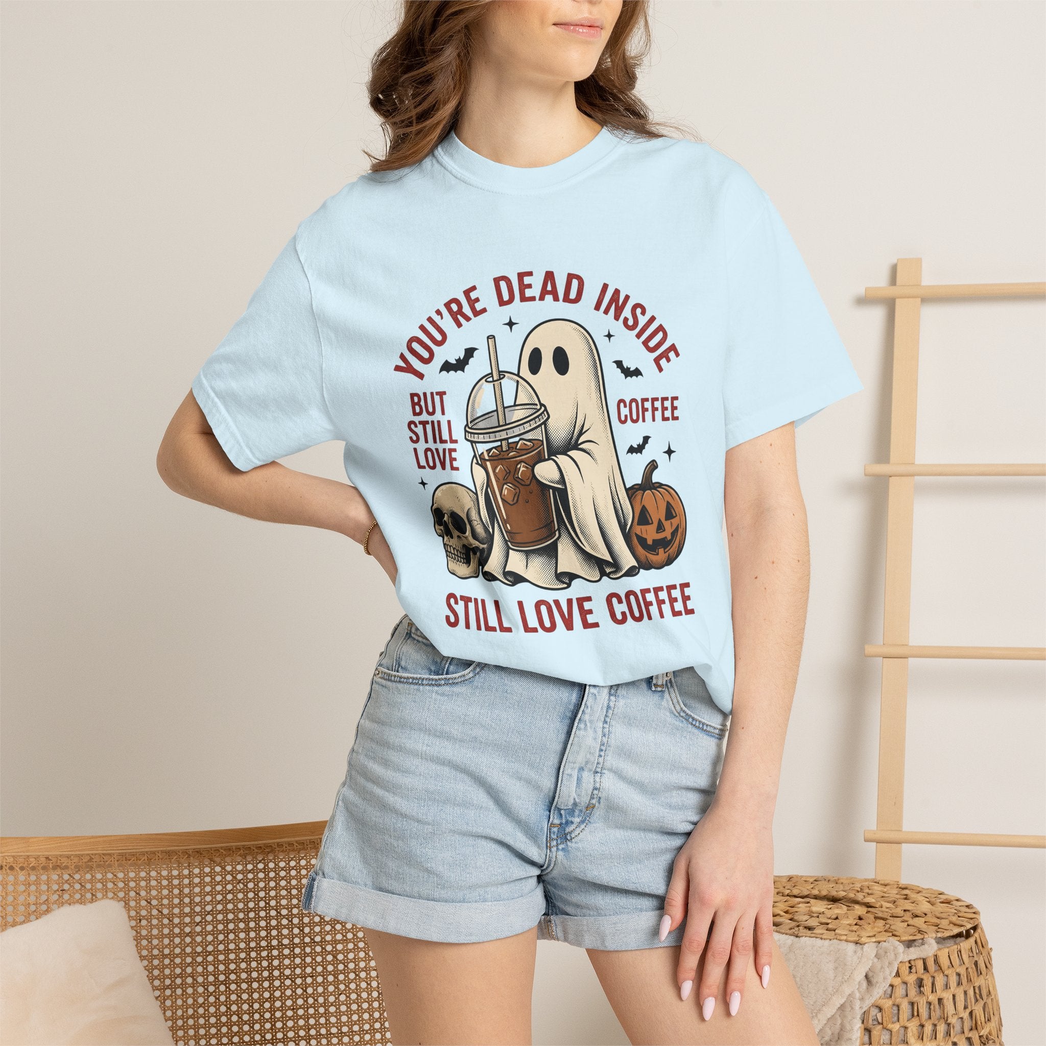 Phantom Coffee Tumbler Shirt Halloween Cafe Gift Women Weathered Tee Travel Mug T-Shirt Spooky Fan Distressed Tshirt Coffee Shop Graphic
