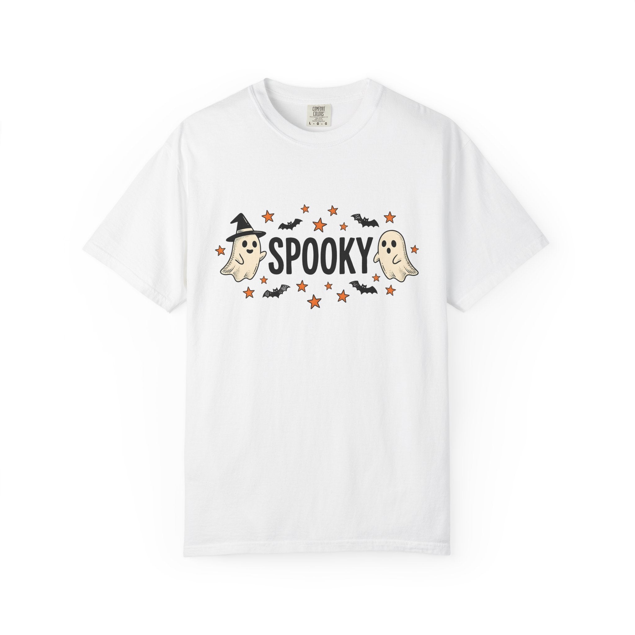Ghost Clipart Shirt Halloween Horror Gift Women Sweet Tee Spirit T-Shirt Spooky Fan Ghostly Tshirt Horror Graphic Doodle Vampire Bat Tshirt