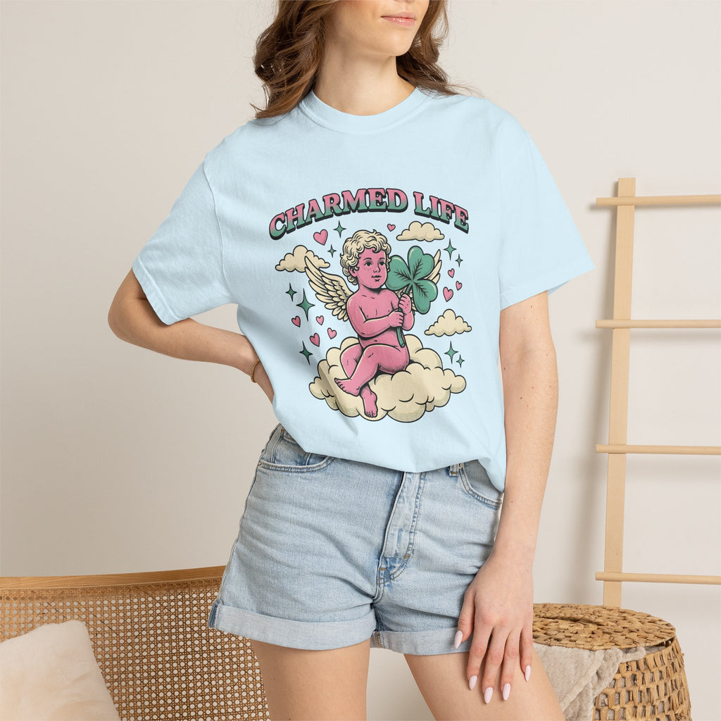 Angel Clover Shirt St Patricks Day Luck Gift Women Vintage Tee Shamrock T-Shirt St Patricks Fan Irish Tshirt Fortune Graphic Retro Cloud