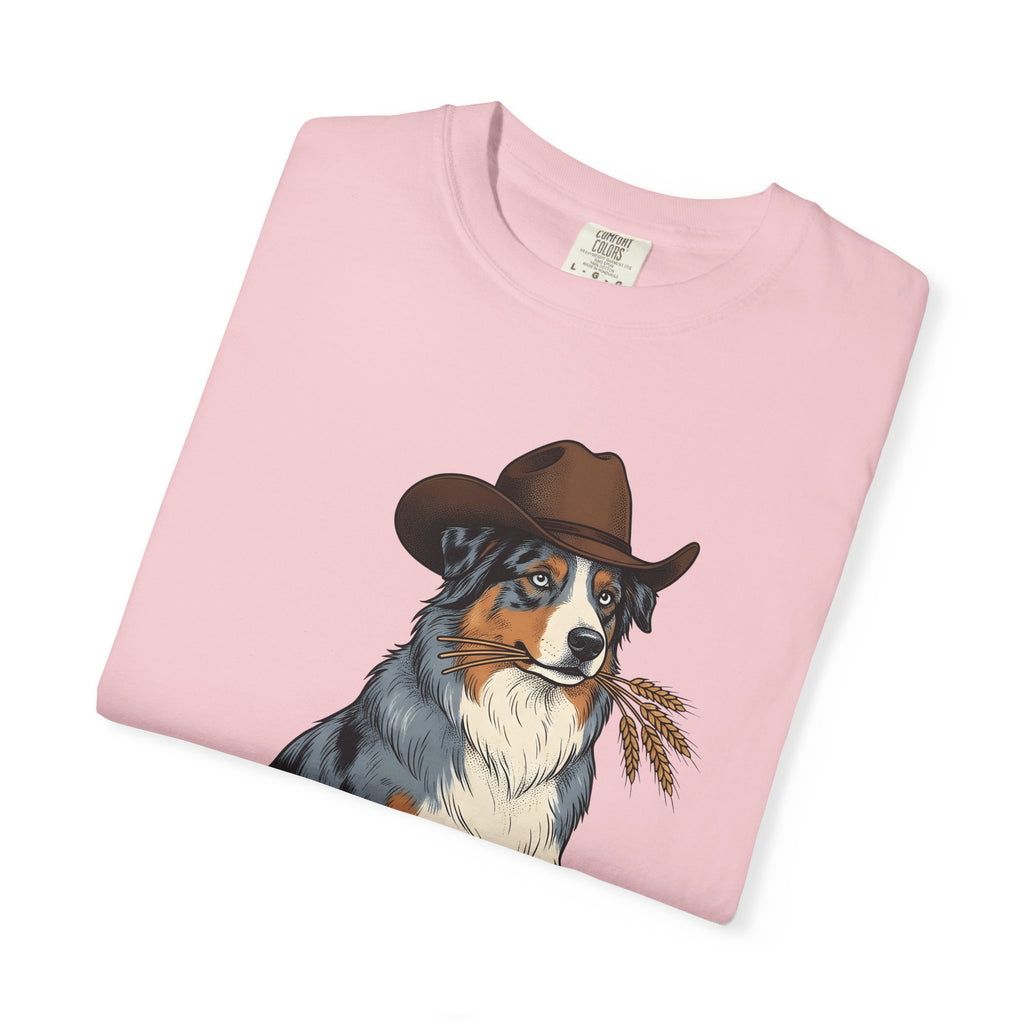 Shepherd Dog Shirt Dog Rodeo Gift Women Old School Tee Sheepdog T-Shirt Dog Fan Vintage Tshirt Rodeo Graphic Line Art Cowgirl Hat Tshirt