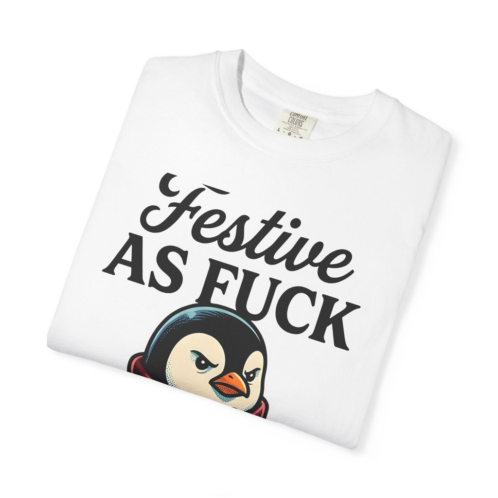 Penguin Winter Wrap Shirt Christmas Comedy Gift Women Line Art Tee Penguin T-Shirt Xmas Fan Minimalist Tshirt Humor Graphic Hand Drawn Snowy