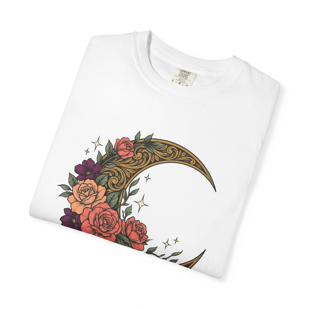 Crescent Flower Moon Shirt Cowgirl Stars Gift Women Tribal Tee Lunar T-Shirt Rodeo Fan Ethnic Tshirt Celestial Graphic Classic Wild Roses