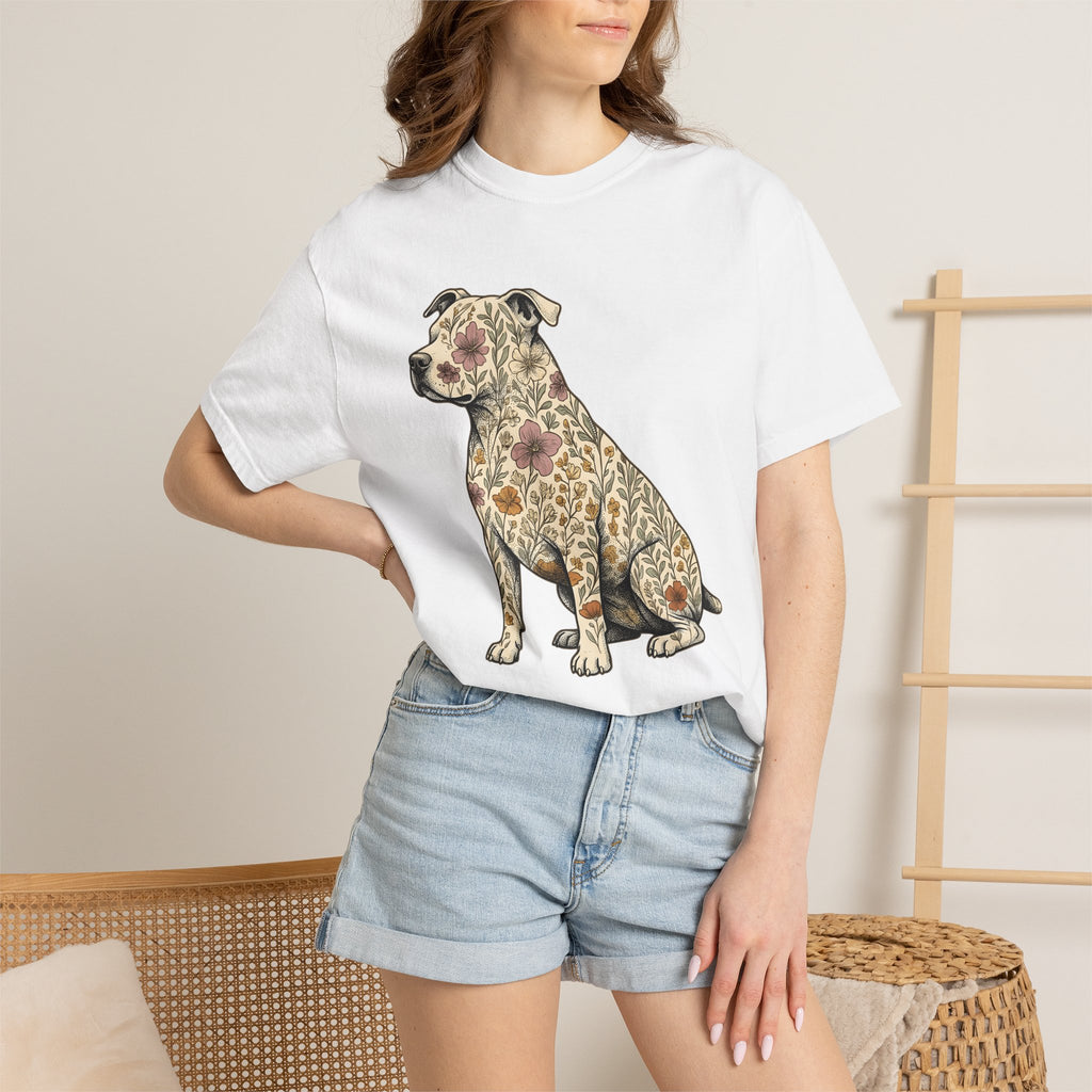 Blossom Dog Shirt Dog Wildlife Gift Women Tribal Tee Puppy T-Shirt Dog Fan Canine Graphic Tshirt Classic Garden Flowers Tshirt