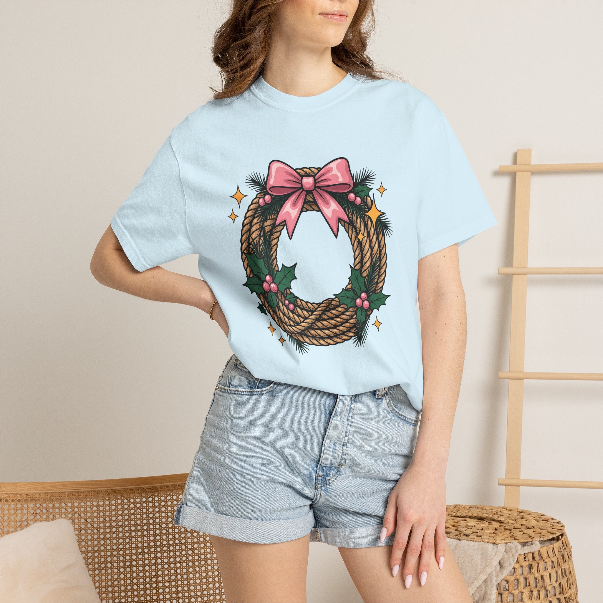Cord Wreath Shirt Cowgirl Festive Gift Women Hand Drawn Tee Wreath T-Shirt Rodeo Fan Illustrated Graphic Classic Rose Bow Tshirt
