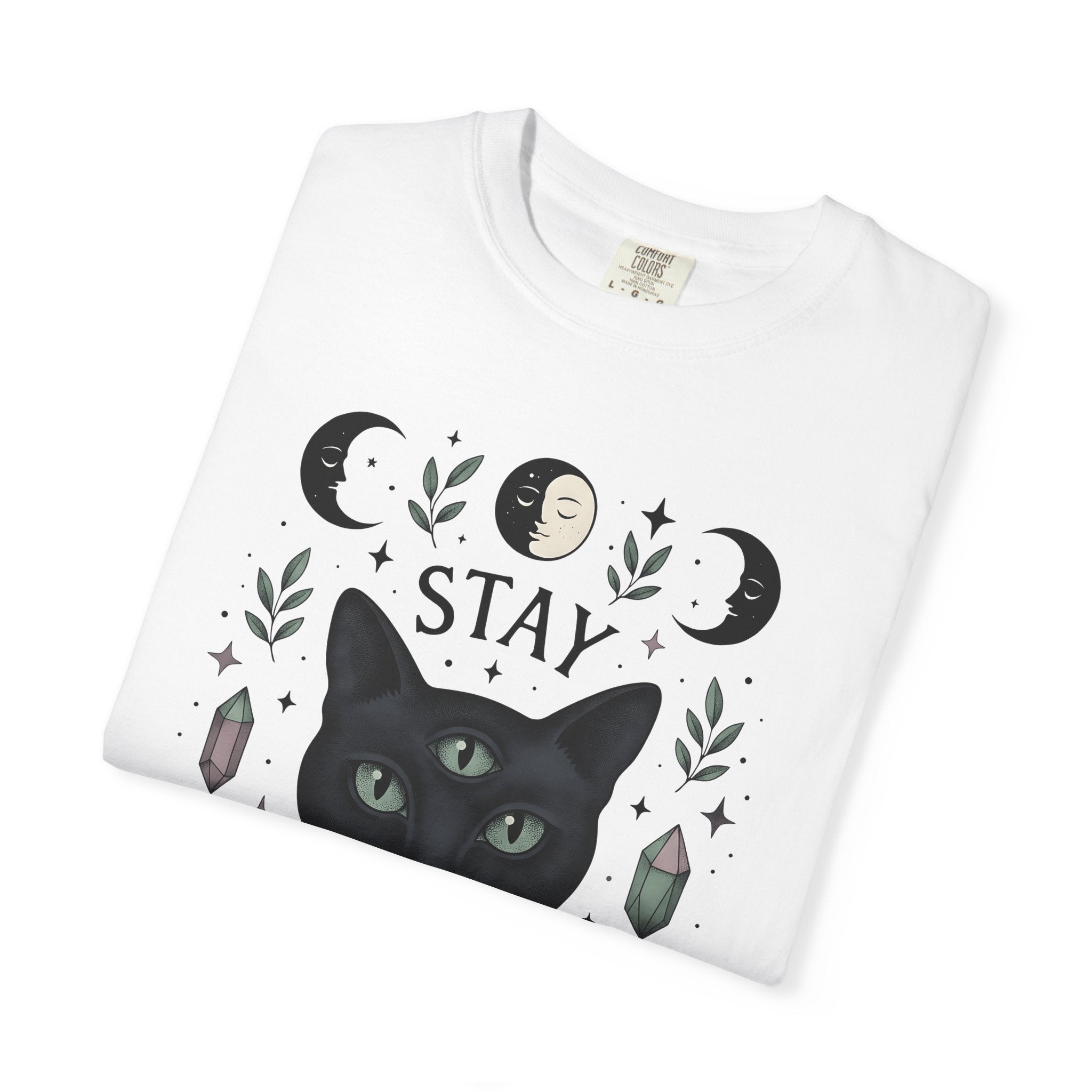 Mystical Cat Shirt Boho Chic Esoteric Gift Women Bohemian Tee Cat T-Shirt Hippie Fan Tribal Tshirt Occult Graphic Line Art Quartz Tshirt