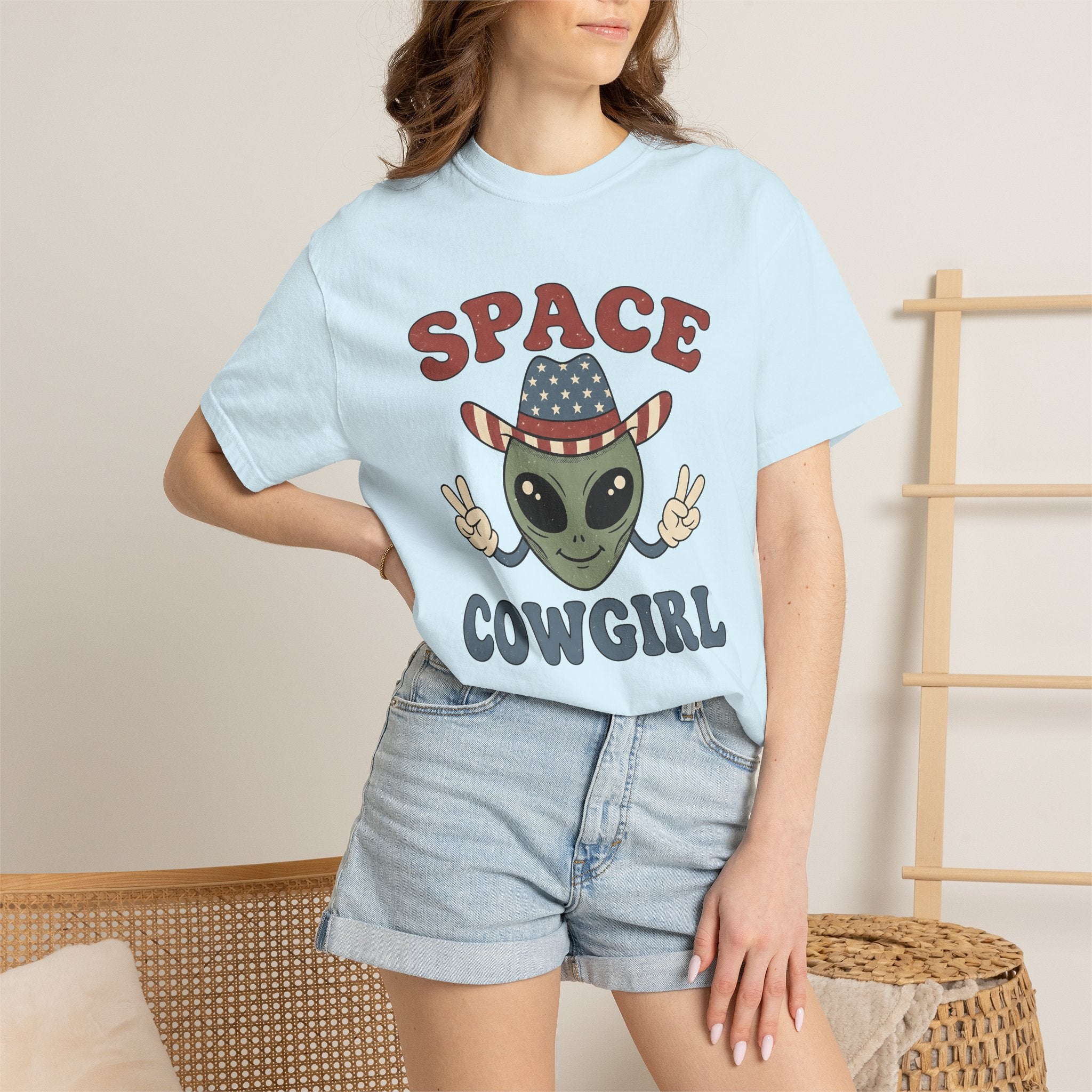 Alien Cowboy Hat Shirt Cowgirl Cosmos Gift Women Animated Tee Space Hat T-Shirt Cowgirl Fan Cartoon Tshirt Galaxy Graphic Old School Peace