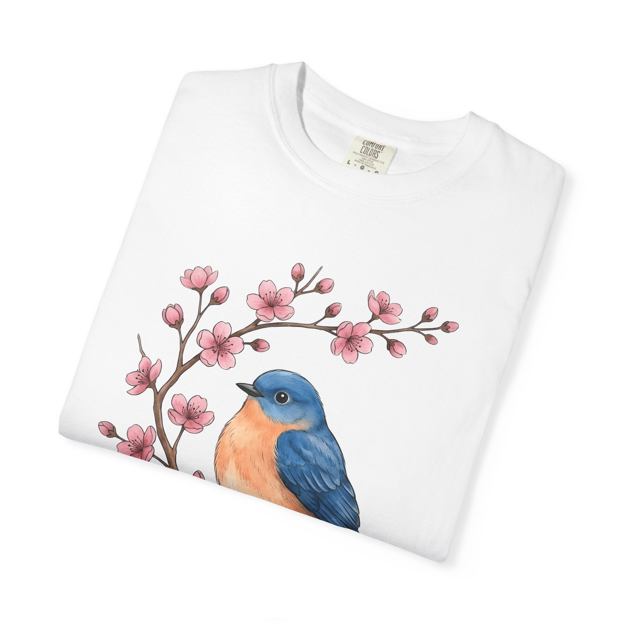 Bluebird Floral Shirt Easter Spring Gift Women Watercolor Tee Floral T-Shirt Easter Fan Painted Tshirt Seasonal Graphic Hand Drawn Cherry