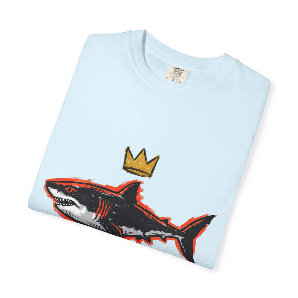 Great White Crown Shirt Shark Fauna Gift Women Flat Design Tee Crown T-Shirt Shark Fan Graphic Illustration Stencil Coronet Tshirt